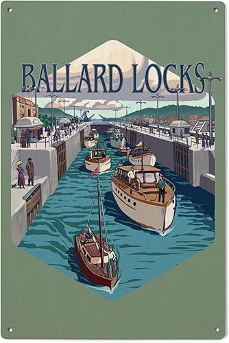 Lantern Press 6x9 Inch Wood Sign, Ready to Hang Wall Decor, Seattle, Washington, Ballard Locks,