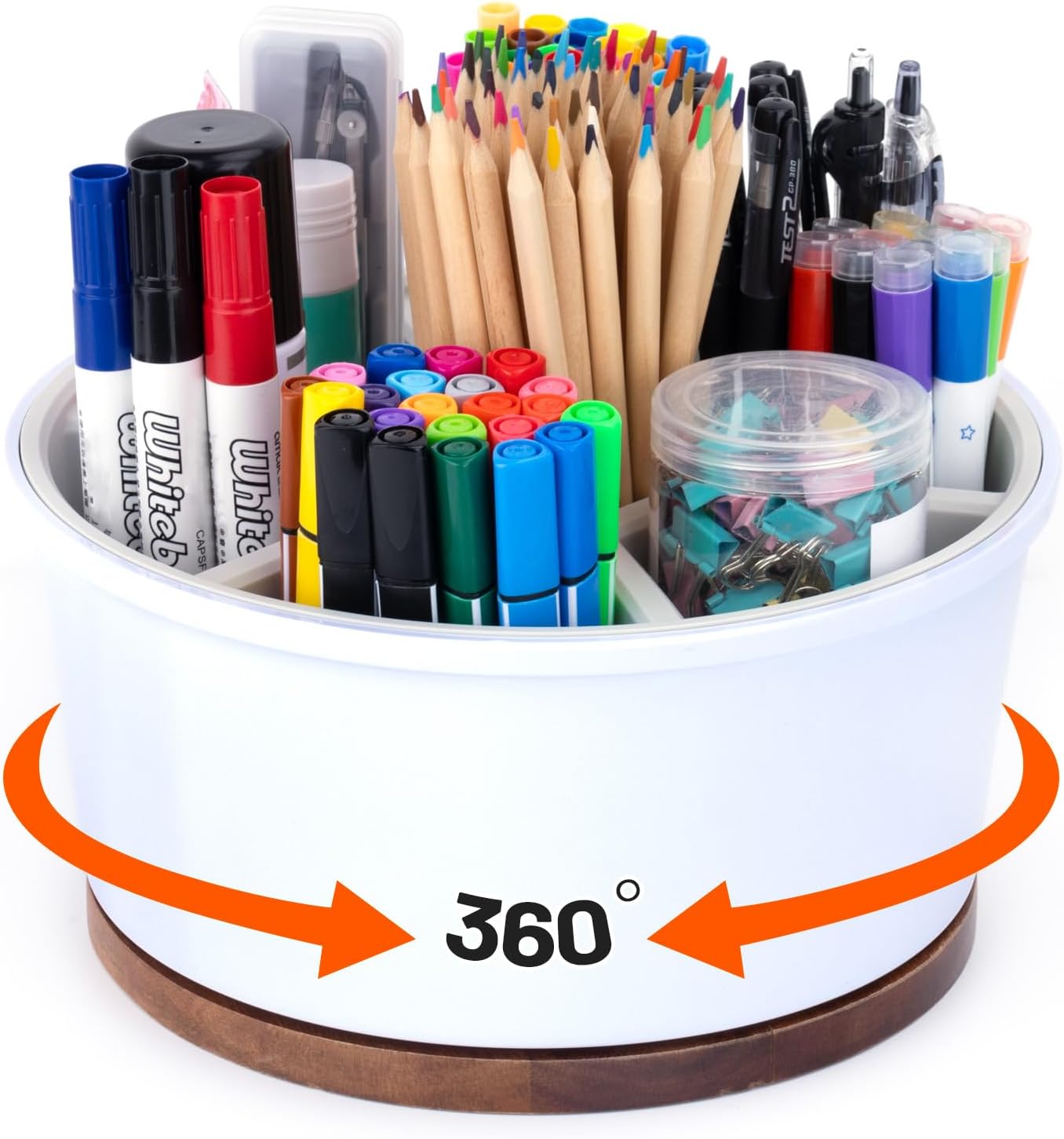Pen Organizer For Crayon Marker Color Pencil, Lazy Susan Art Supply Storage Organizer, Pen Holder For Desk School Office Home White