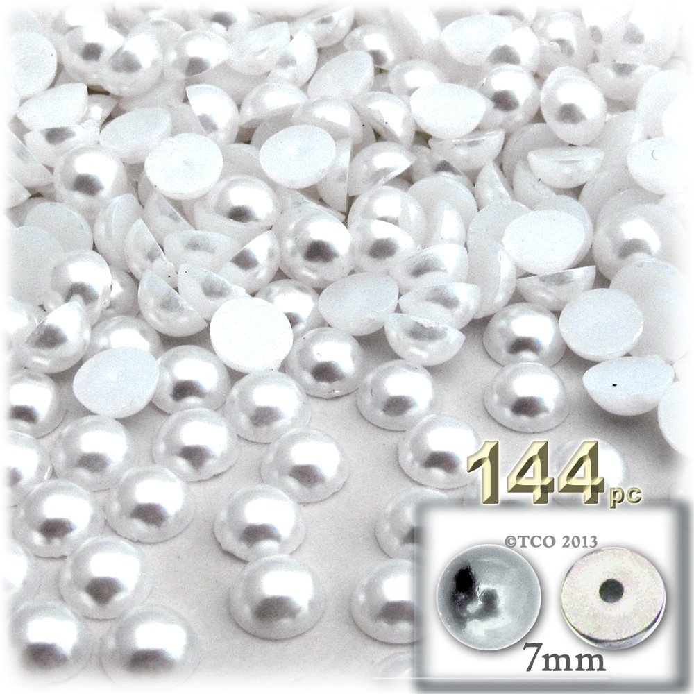 144pc Pearl Finish Half Dome Beads, Round, 7mm, Pearl White