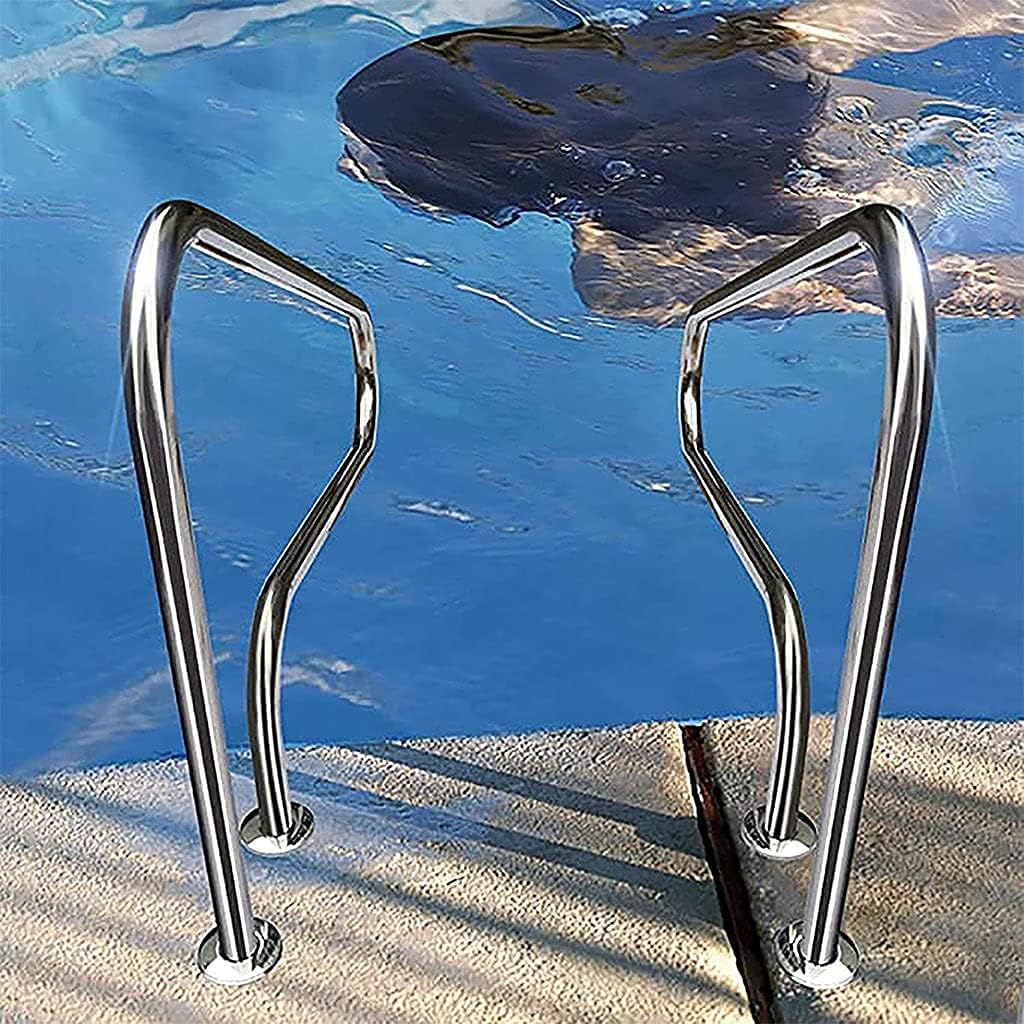 Pool Railing for Inground Pool Stainless Steel Pool Handrail Rustproof Pool Safety Handrails, Swimming Pool Stair Rail with Blue Grip Cover & Anchors Screws