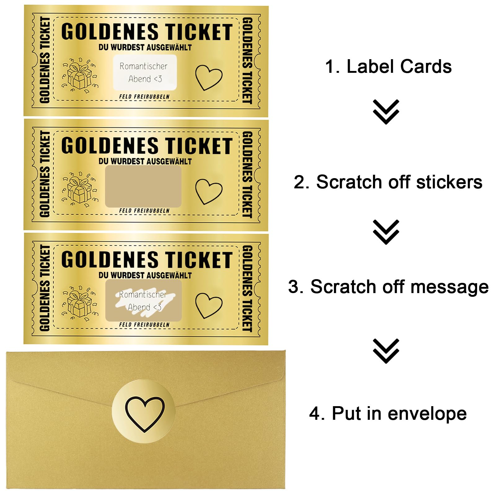 Biglietto Gratta E Vinci Dorato Con Busta - Regalo Personalizzabile Per San Valentino, Anniversari - Foto 8