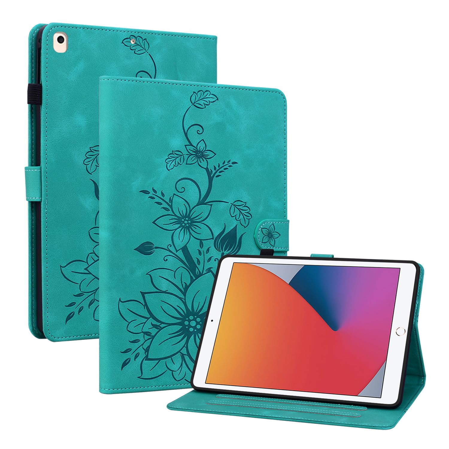 LSPCASE Custodia In Pelle PU Per IPad 9.7 (2018/2017/ Air 2/ Air 1/ Pro 9.7) – Fiore Mandala Rosso, Con Supporto E Slot Porta Carte - 6