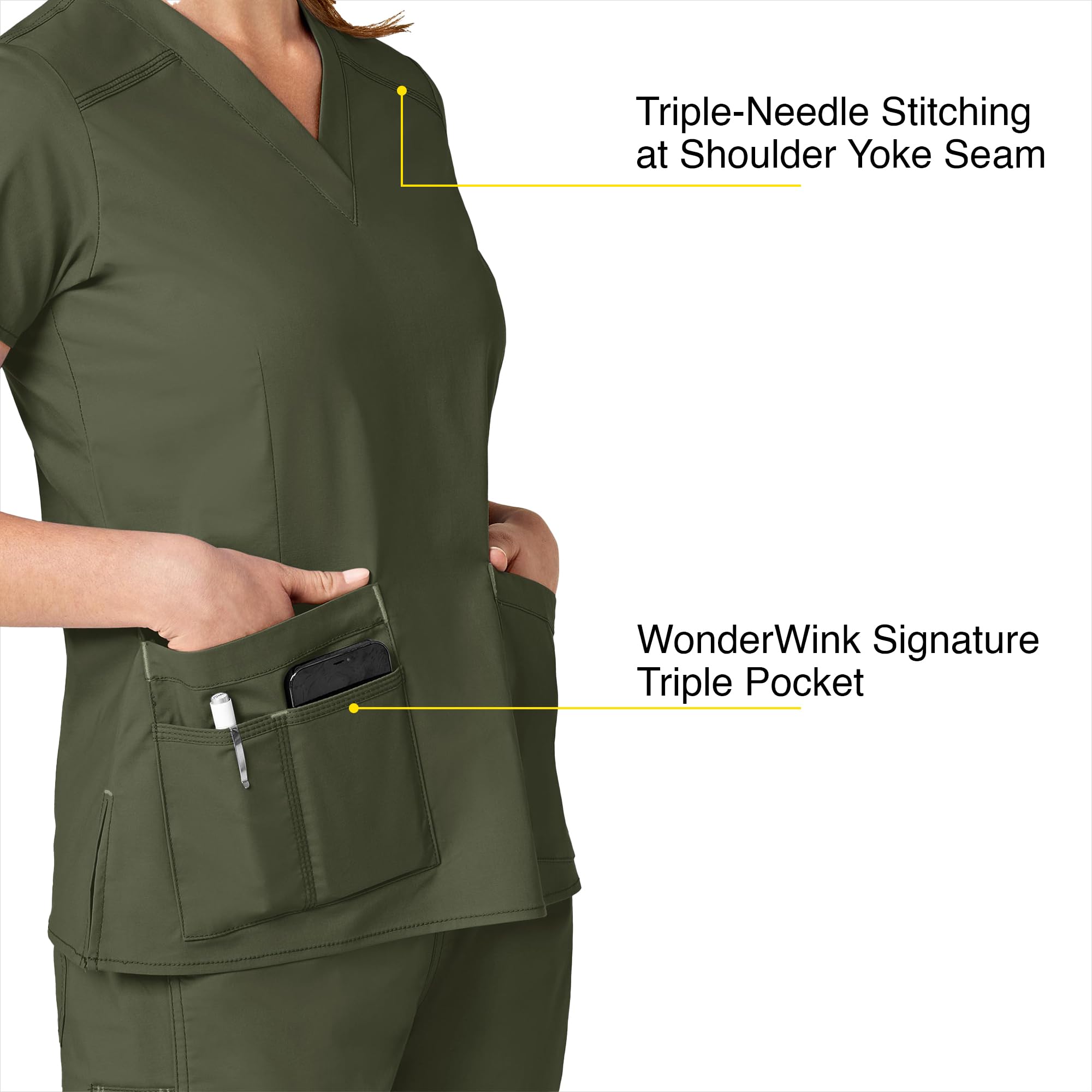 WonderWink Womens Verity V-Neck Top Medical Scrubs Shirt, Forest Green, Small US