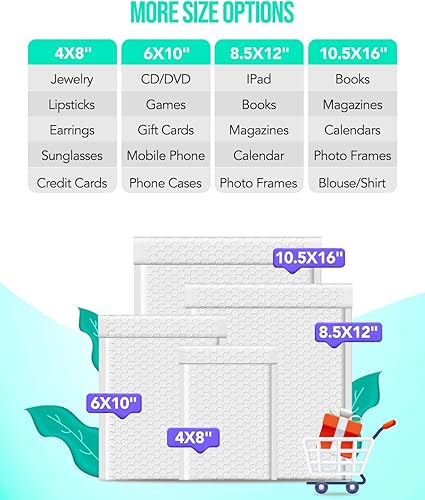 Miniatura 142 de GSSUSA - Sobres acolchados de polietileno de 6” x 10”, sobres de burbujas, bolsas sobres para envíos de pequeños paquetes, bolsa de envío, paquete