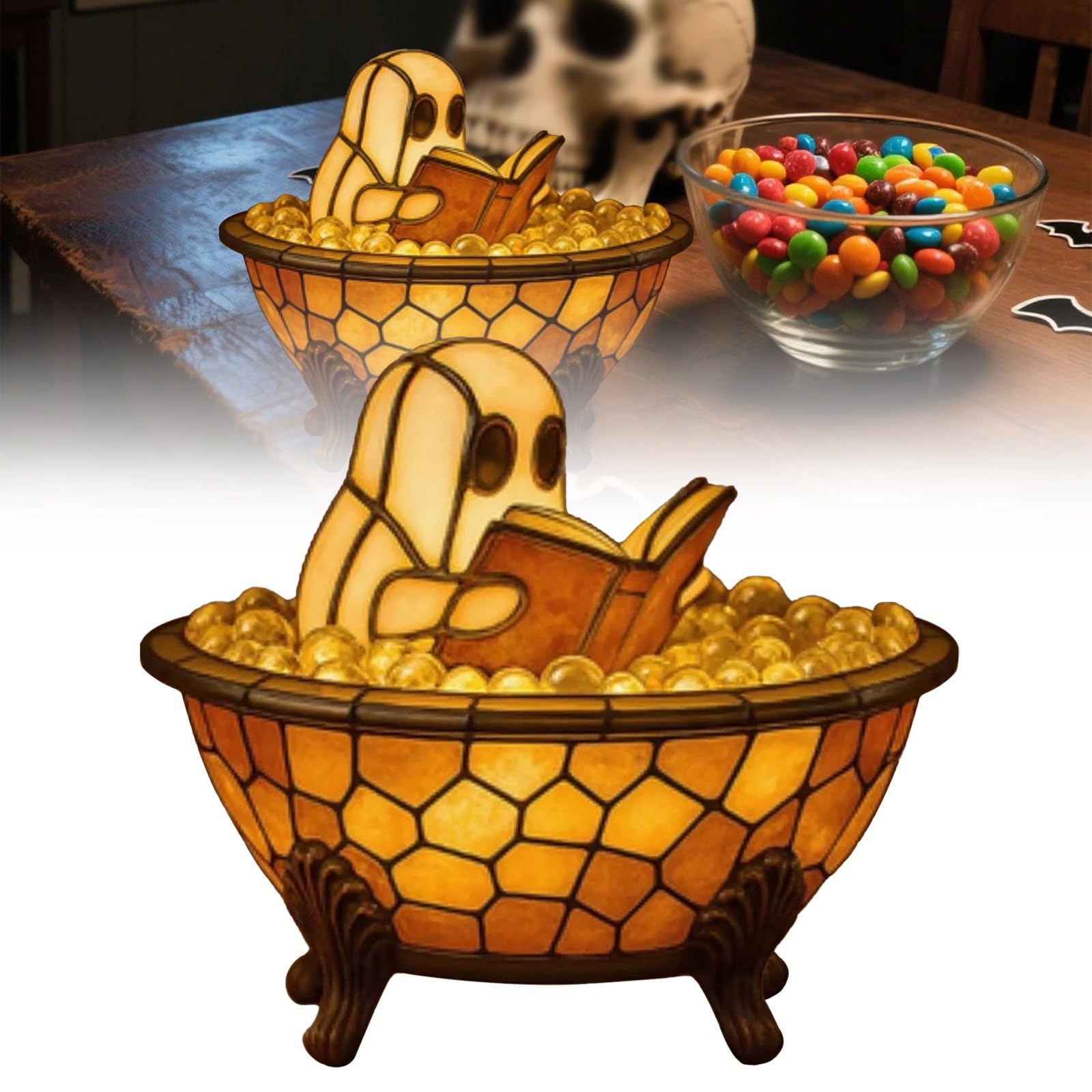 Halloween Lights,Ghost Bubble Bath Lamp,Halloween Decorations Halloweens Ghost Night Light,Cute LED Lamp for Bathroom Decor,Color-Changing Mood Light,Ghost-Themed Accent Halloweens Light (Orange-a)
