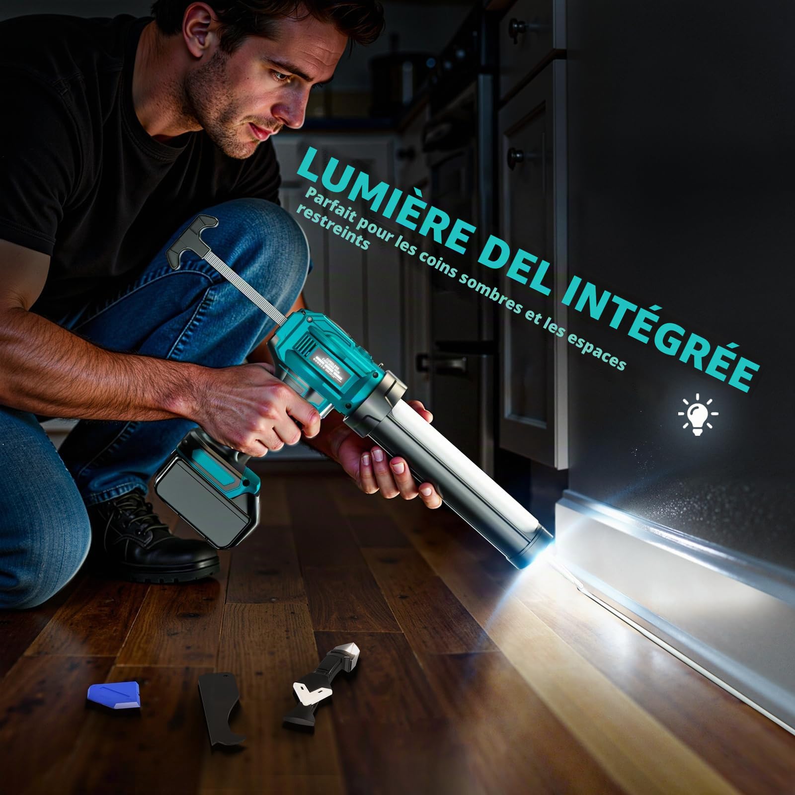 Ecarke Pistolet à Cartouche sans Fil compatible Makita 18V, Moteur Sans Balais, 6 Vitesses, LED, 300ml