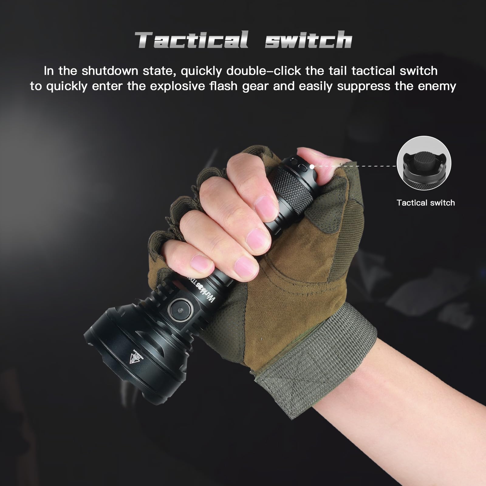 Wurkkos Tattica Torcia LED Ricaricabile - TD01 Torcia LED Super Luminose 2000 Lumens 1039 M Portata più Lunga - Torcia Tattica con Porta Tipo C Interruttore Coda per Attività All'aperto e al Chiuso
