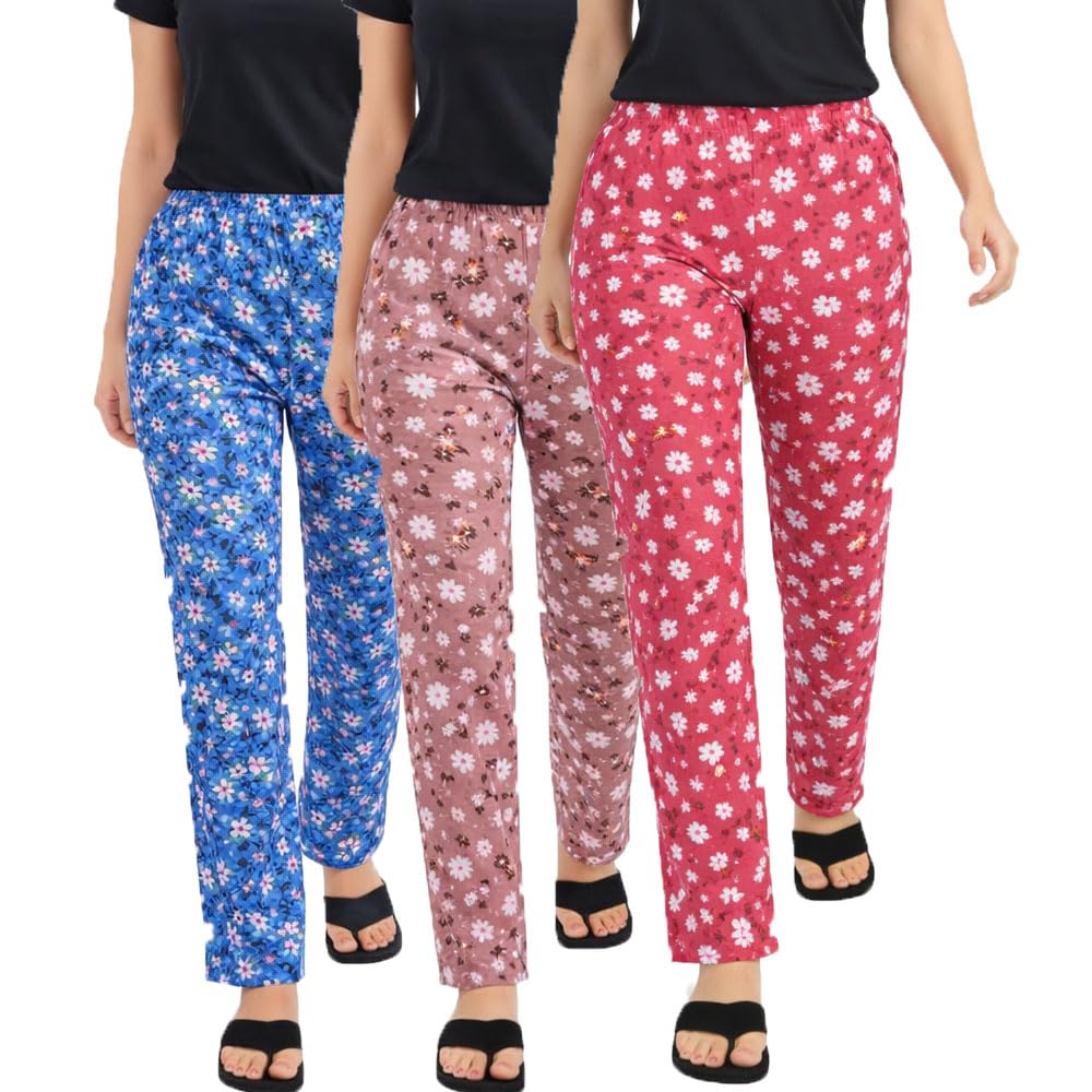 brand flex Women's Pajama, Soft & Comfortable Relaxed Fit, Elastic Waist, for sleep wear For Women (Pack Of 3) (Prints May Vary)-picture-31