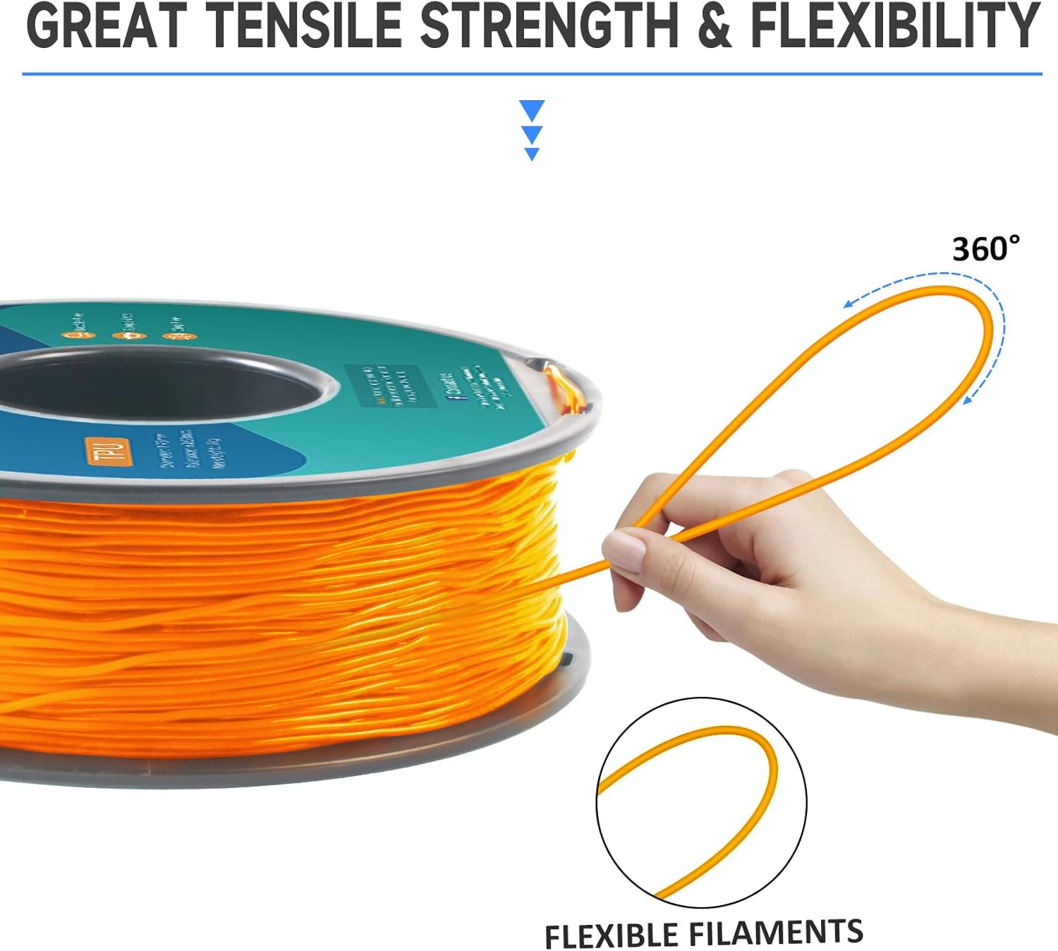 GIANTARM 3D Printer Filament 1kgOrange TPU and Black TPU 1.75mm Dimensional Acuuracy +/-0.03mm,1080 Feet Per Roll,Vacuum Packaging