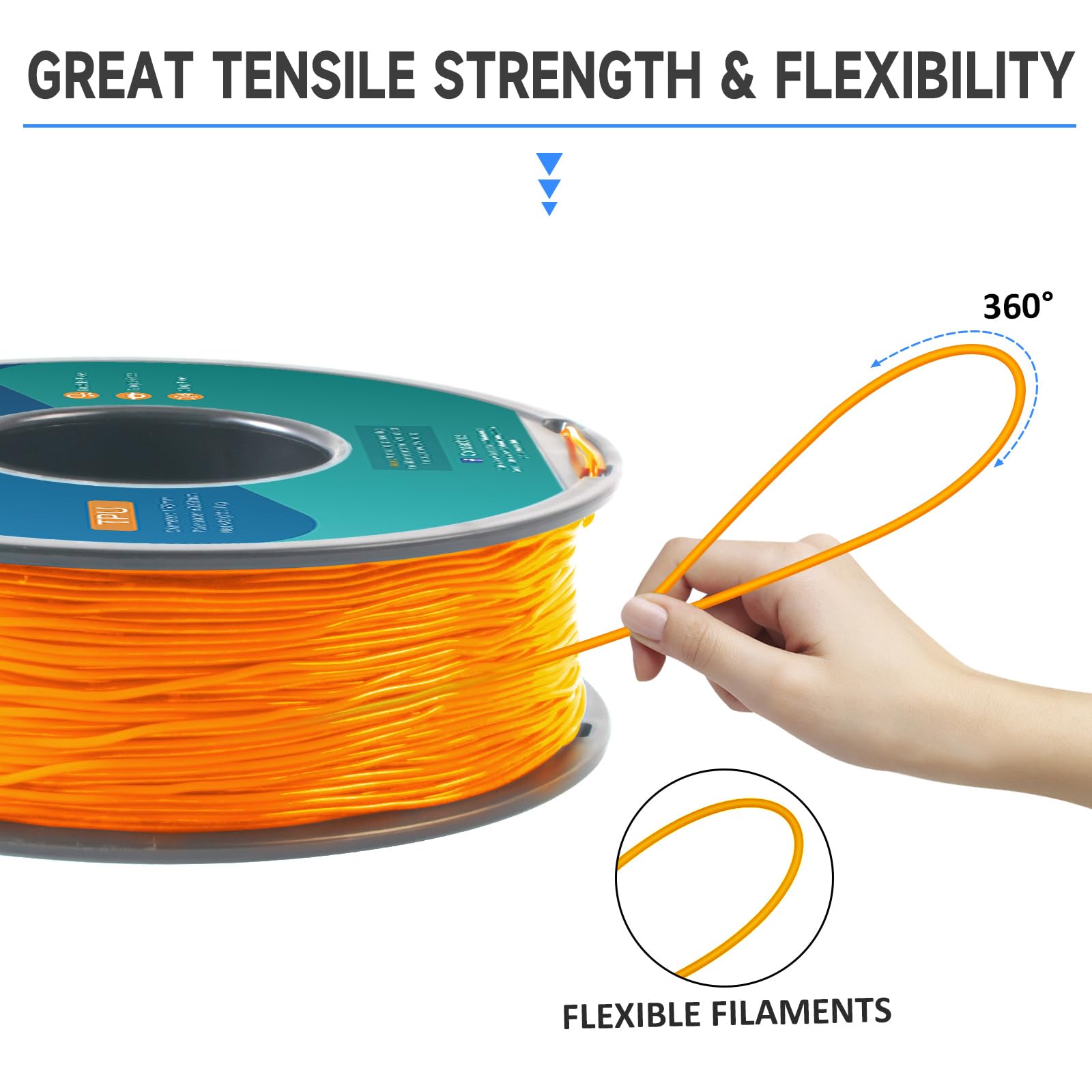 GIANTARM Filament TPU orange, filament TPU 95A de 1,75 mm, précision dimensionnelle +/- 0,03, filament flexible et doux pour imprimante 3D, bobine de 2,2 livres, emballage sous vide (orange)
