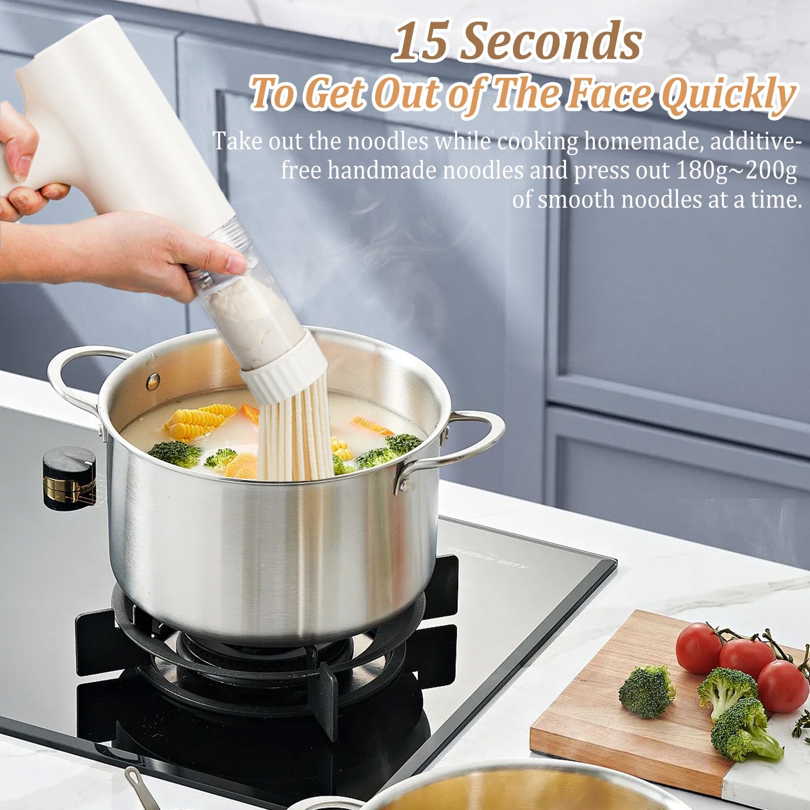 Presses à Pâtes électriques, Machine à Pâtes électrique avec 7 Moules à Nouilles Portable Machine à Pâtes Fraîches Rechargeable 1300mAh ABS Machine à Pâtes pour Spaghetti Fettuccine Beige