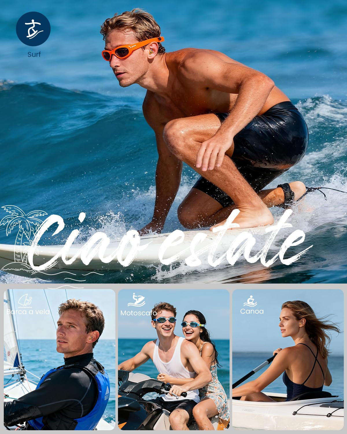 Hearprotek Tappi per orecchie da nuoto, 2 paia silicone riutilizzabile acqua tappi orecchie piscina-Impermeabili per nuotare Bagno Doccia surf (Arancione)