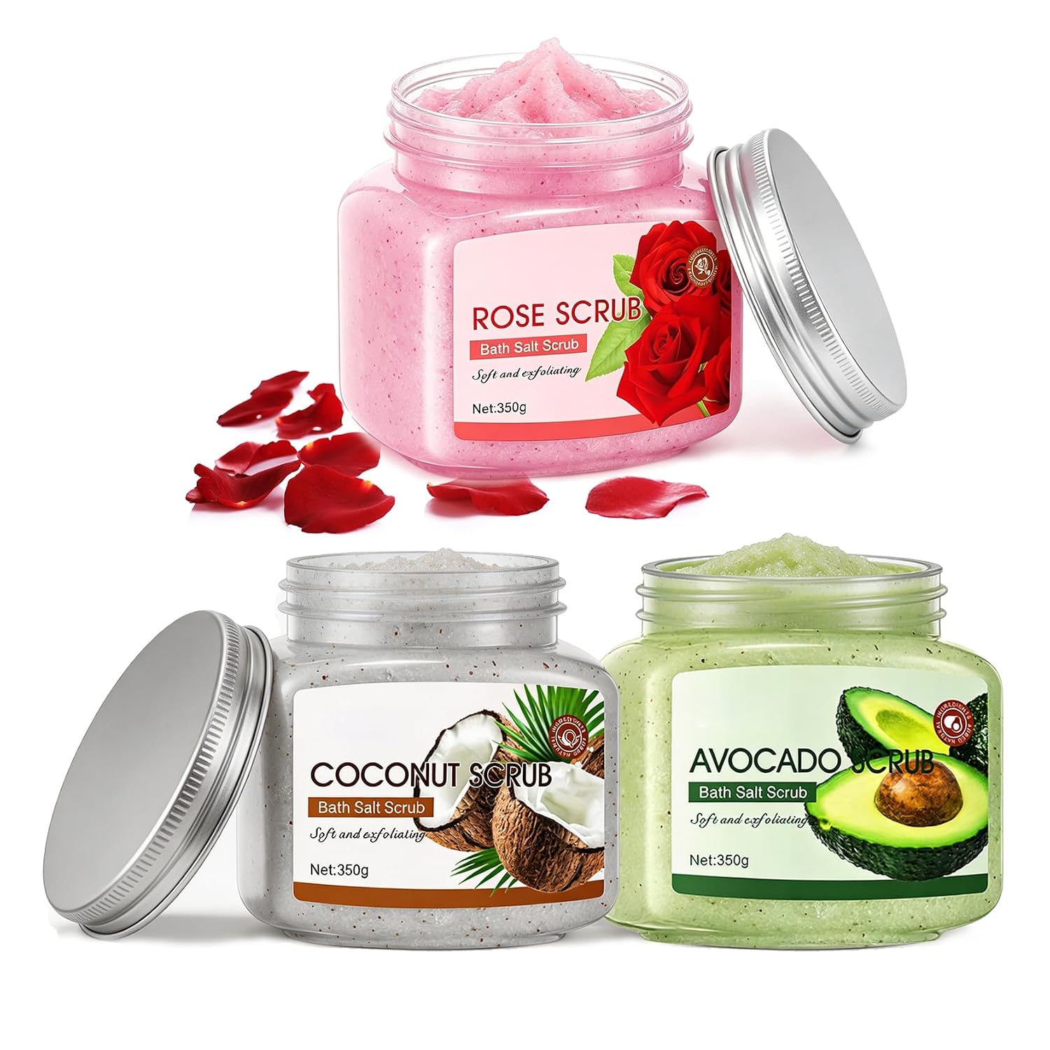 3PCS Body Scrub,Exfoliating Body Scrub Formulated with Finely Ground Botanical Exfoliating Particles,Moisturizing Shower Scrub for Cleaning Skin and Nourishing Tender,350g