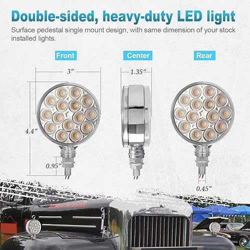 Miniatura 6 de Partsam 2 luces de pedestal redondas cromadas de doble cara de 3 pulgadas 30 luces LED selladas con lente transparente montaje de guardabarros