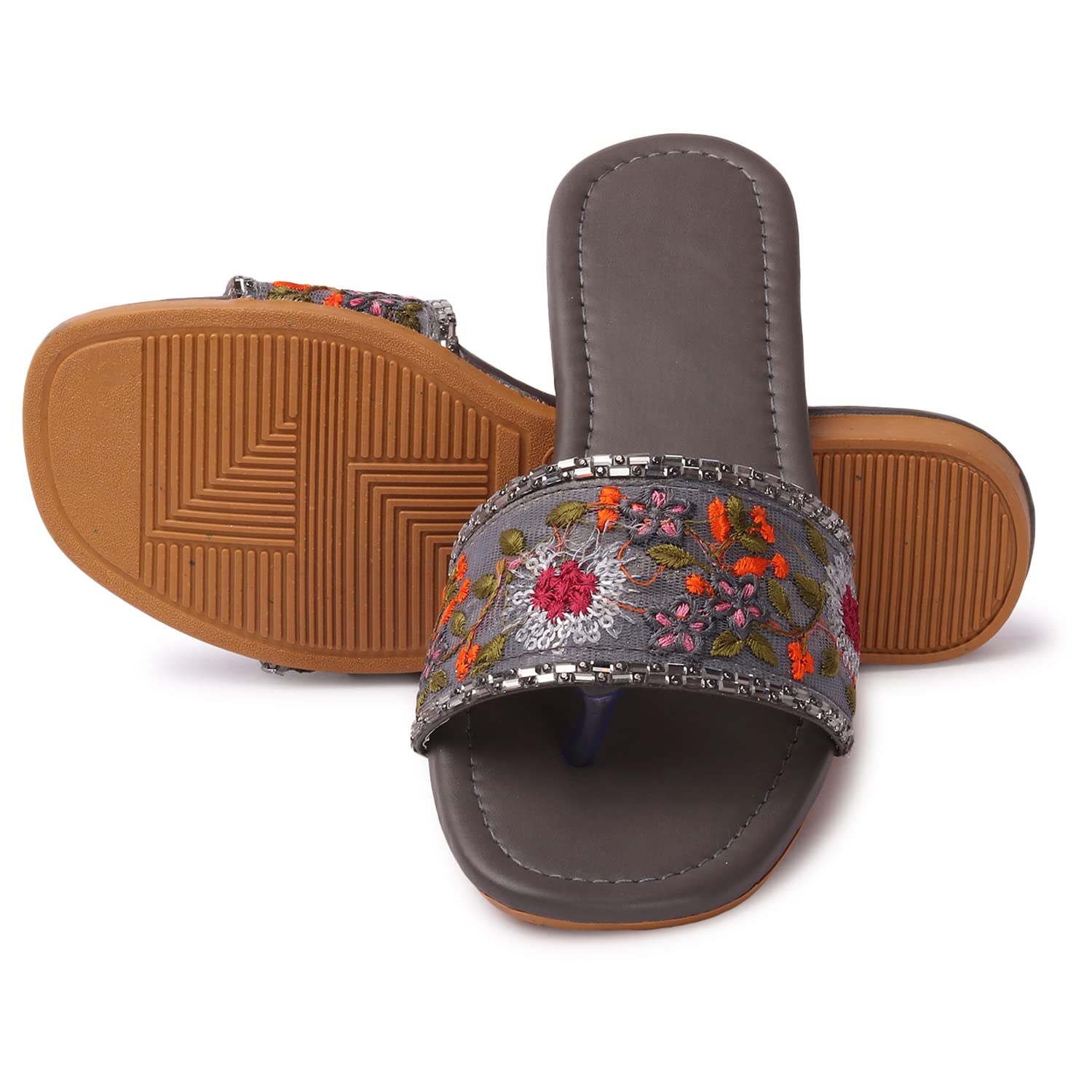 Karan Stylish Lace Punza Flat Sandals | Comfortable Ladies Slipper for Daily Outdoor | Grey (B0CSYSGV97) Amazon Price History, Amazon Price Tracker