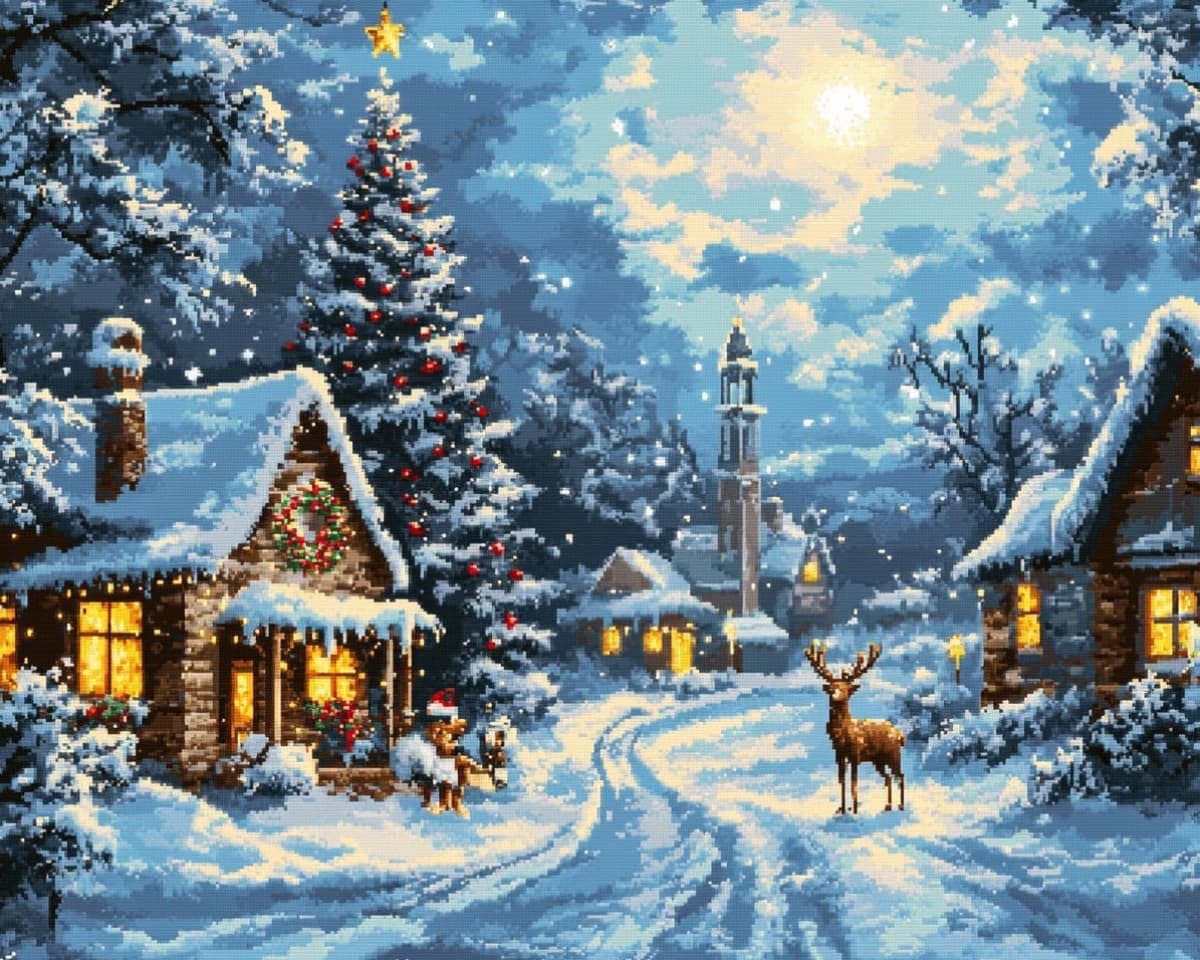 AxiangziK Stamped Cross Stitch Kits 12x16in,Christmas Snow Town Pre-Printed 11CT Fabric DIY Art Embroidery Kits Needlework Crafts,Home Wall Decor Gift for Adults Kids