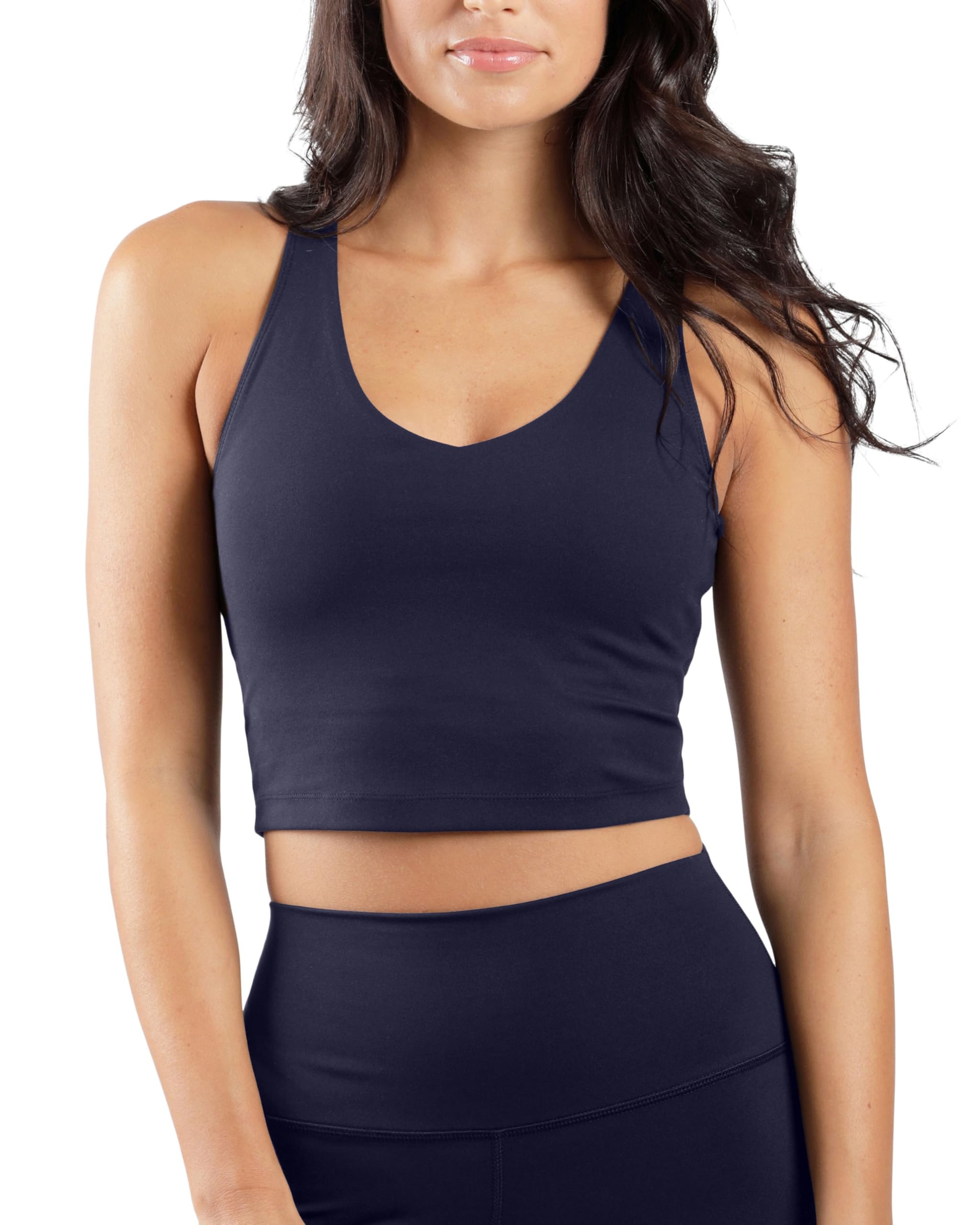 90 Degree By Reflex 2 Pack Workout Tank Performance Medium Support Longline Top with Built-in Bra -DarkNavy/Black - XS