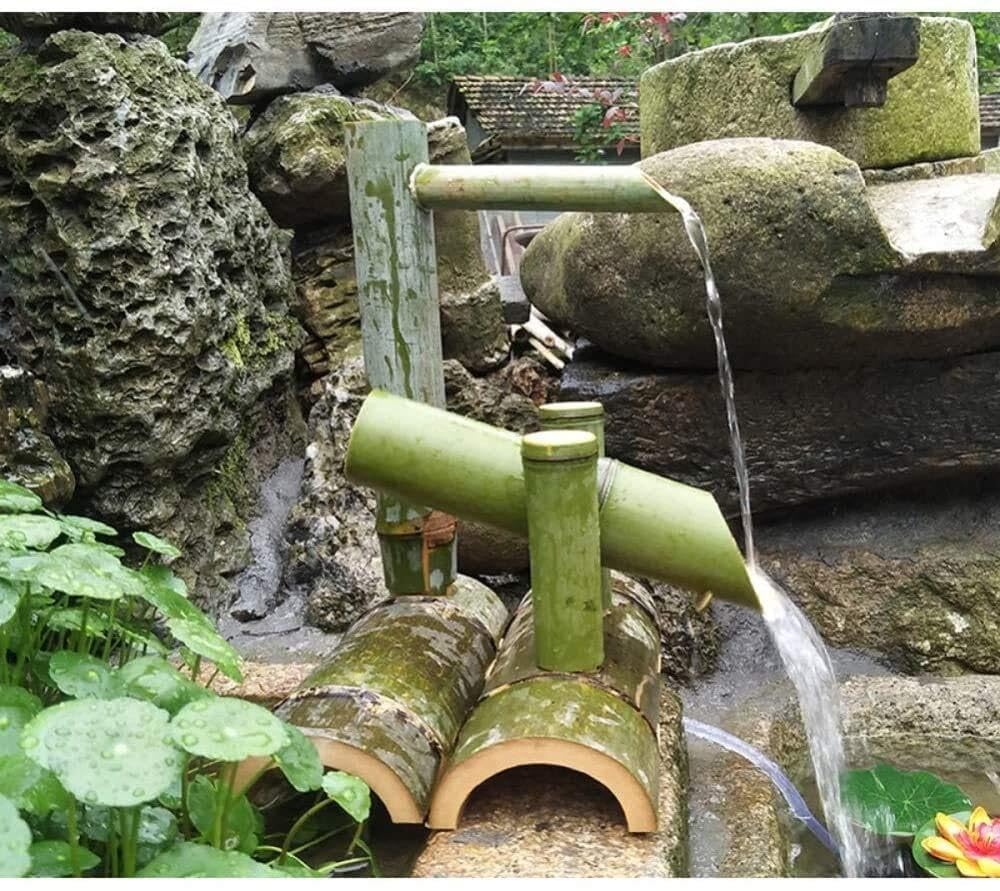 Cascade pour Étang de Jardin, Kit de Fontaine en Bambou Solaire, 35CM - Fontaine d'Eau Extérieure pour Jardin Japonais