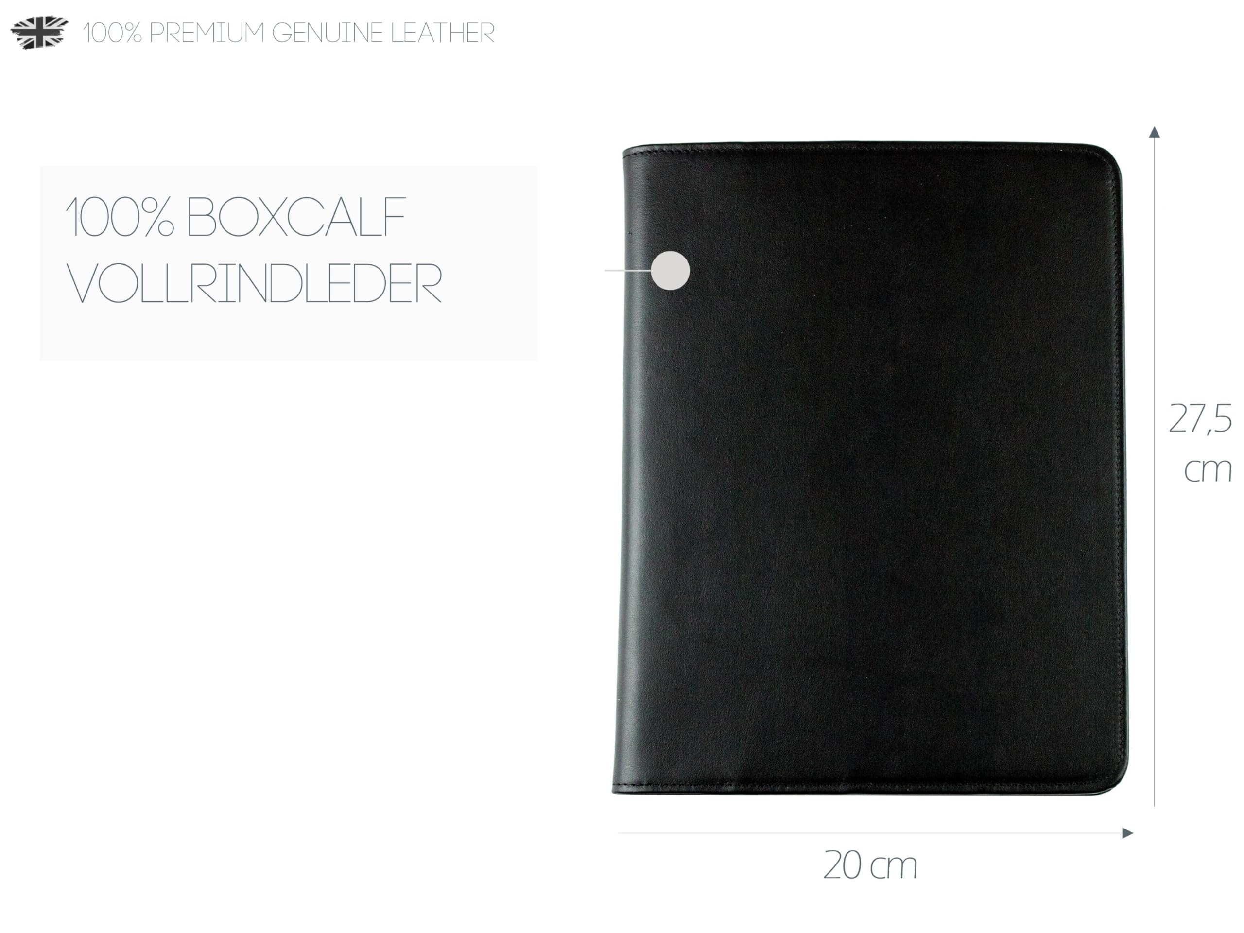 DELMON VARONE - Personalisierbares Notizbuch-Etui ideal als Planer, Organizer DIN B5 Boxcalf Premium Leder schwarz - Punktiert im Hardcover Ledereinband mit Stiftschlaufe, Einschubfächer, Merkband