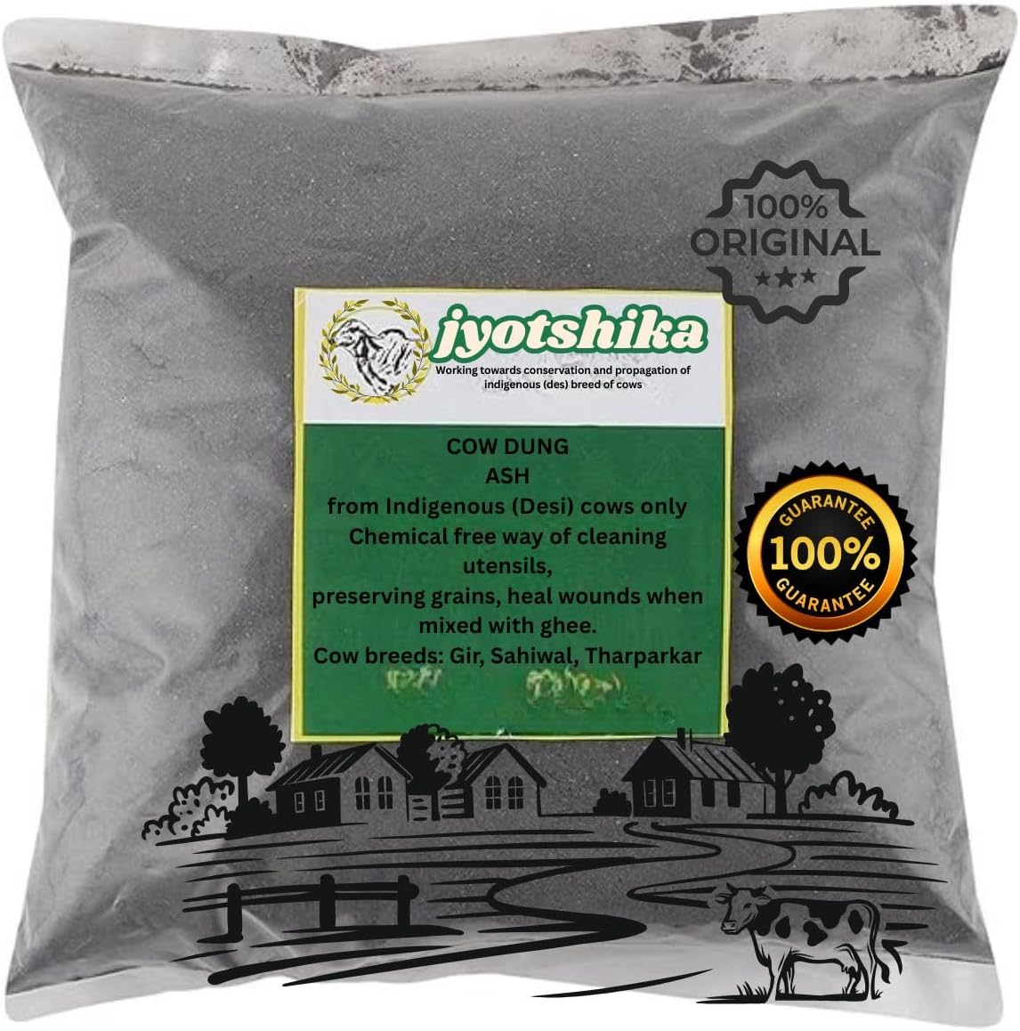 Natural Cow Dung Ash Powder | Organic | For Puja, Havan, Rituals, Vastu, Cleaning & Fertilizer | Traditional Use for Home, Garden & Spiritual Purposes (1000 GM)