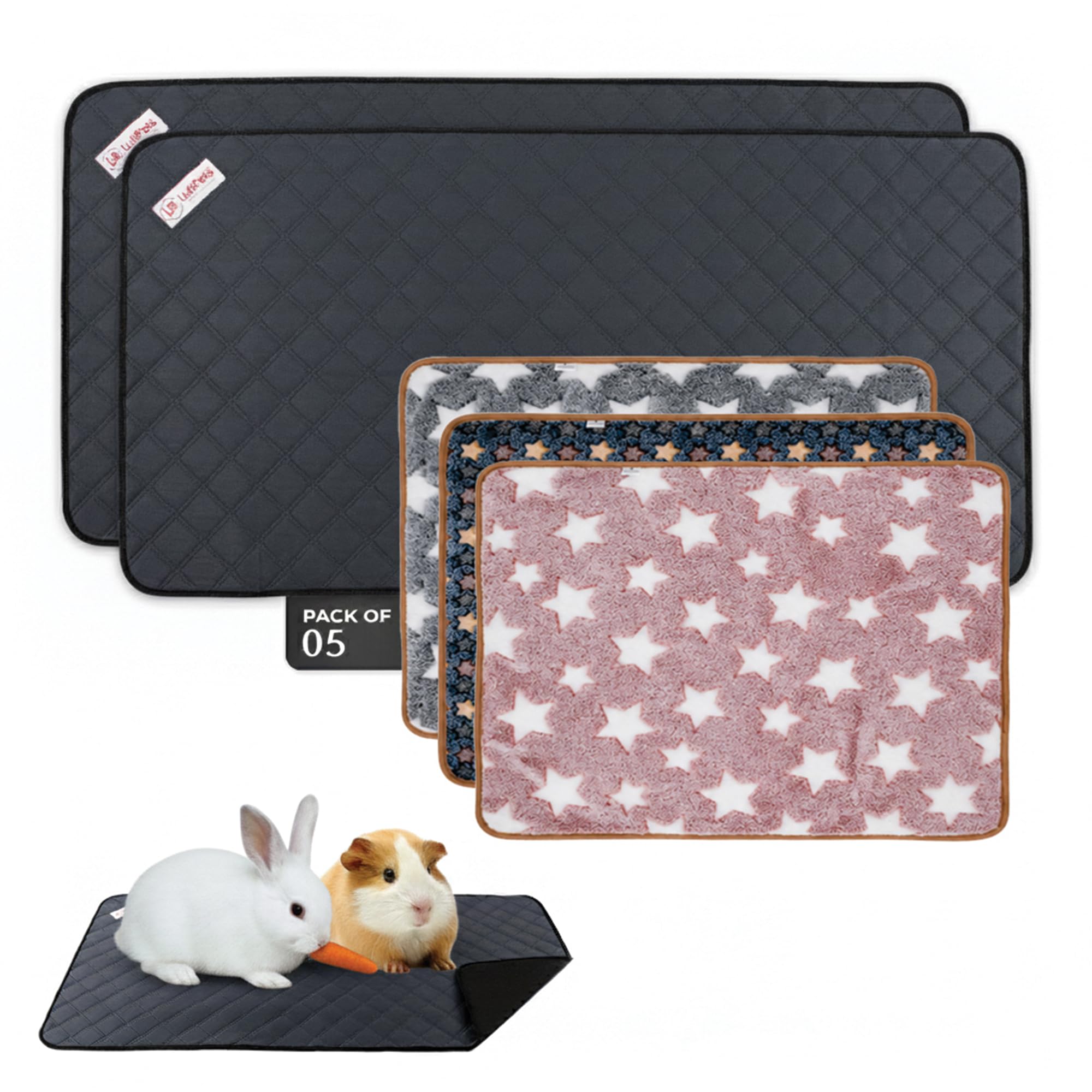 LUFTPETS Meerschweinchen-Käfigeinlagen, waschbar, Midwest Pads & Fleece-Matten, 5 Stück