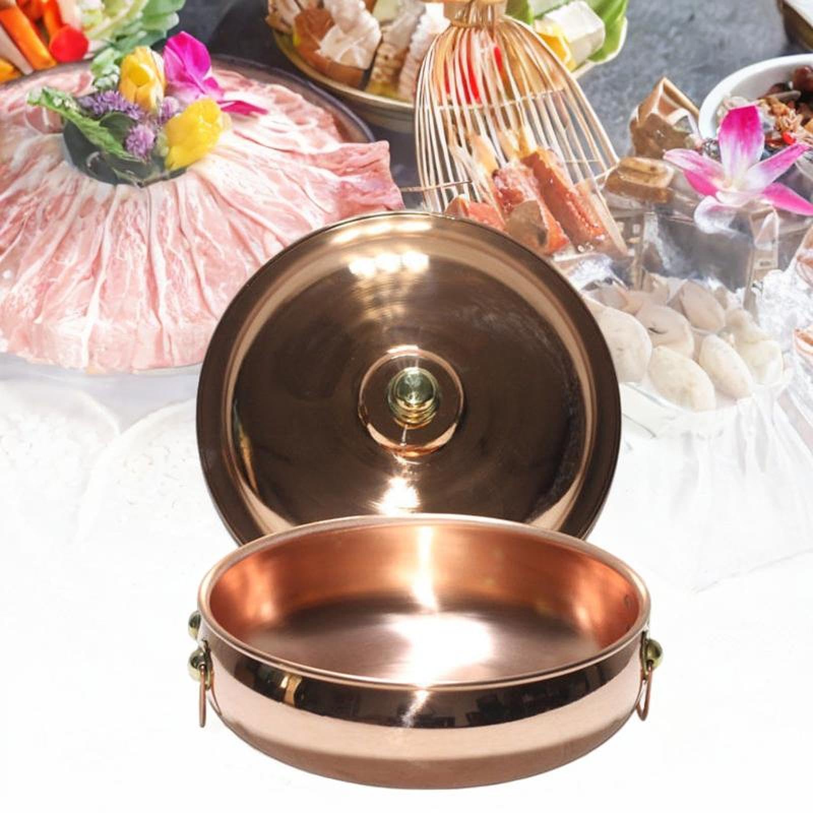 Miedziany garnek do gotowania, gorący garnek z podwójnym uchwytem, na płytę kuchenną, szybkie podgrzewanie, idealny na imprezę gazową i spotkania rodzinne, 28 cm, trwałe naczynia kuchenne