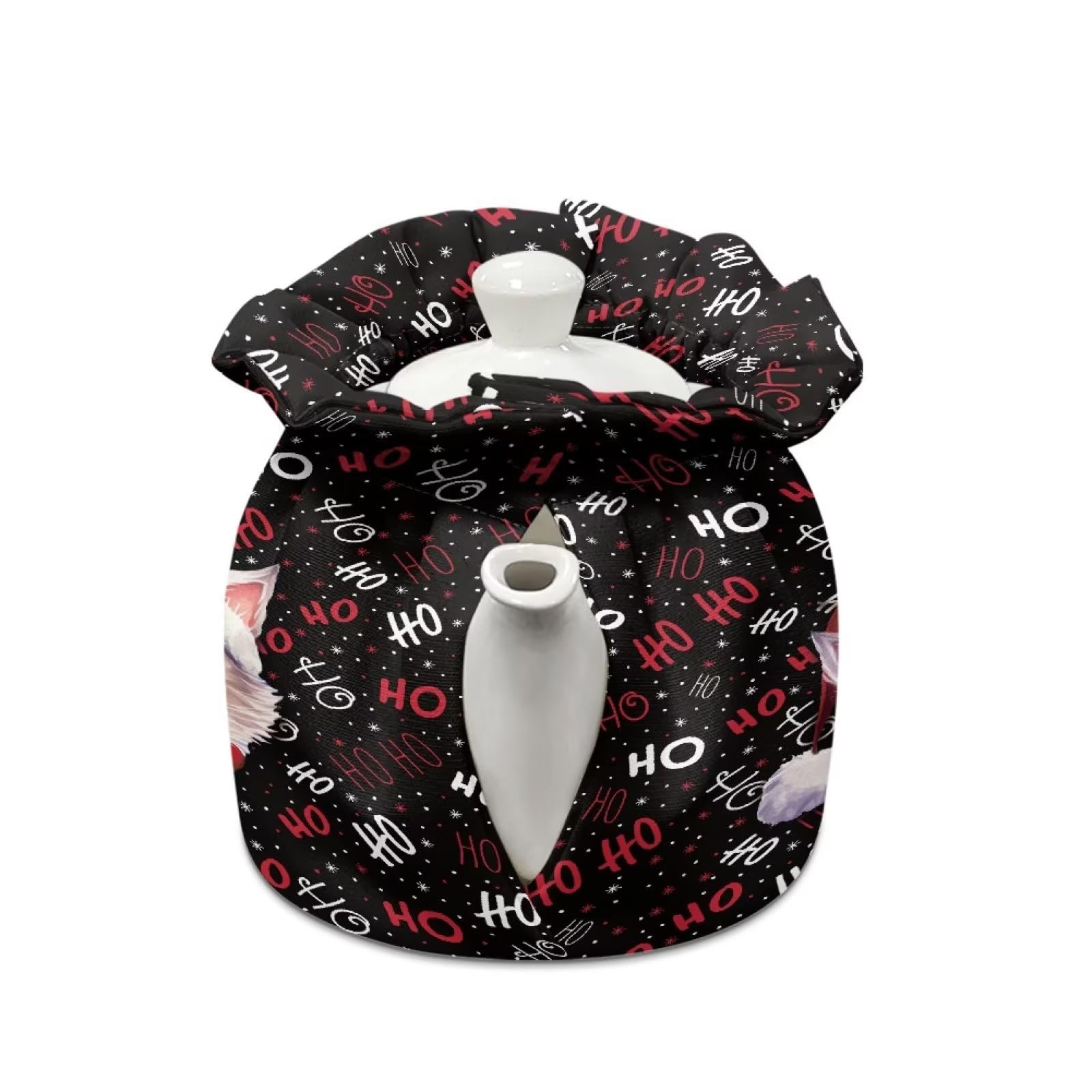 Sellikakes Kitchen Tea Kettle Cover Xmas Cat Hoho Tea Cozy for Teapot Breakfast Warmer with Insulation Pad Xmas Dust Cover for Coffee Pot Tea Pot Kitchen Decor
