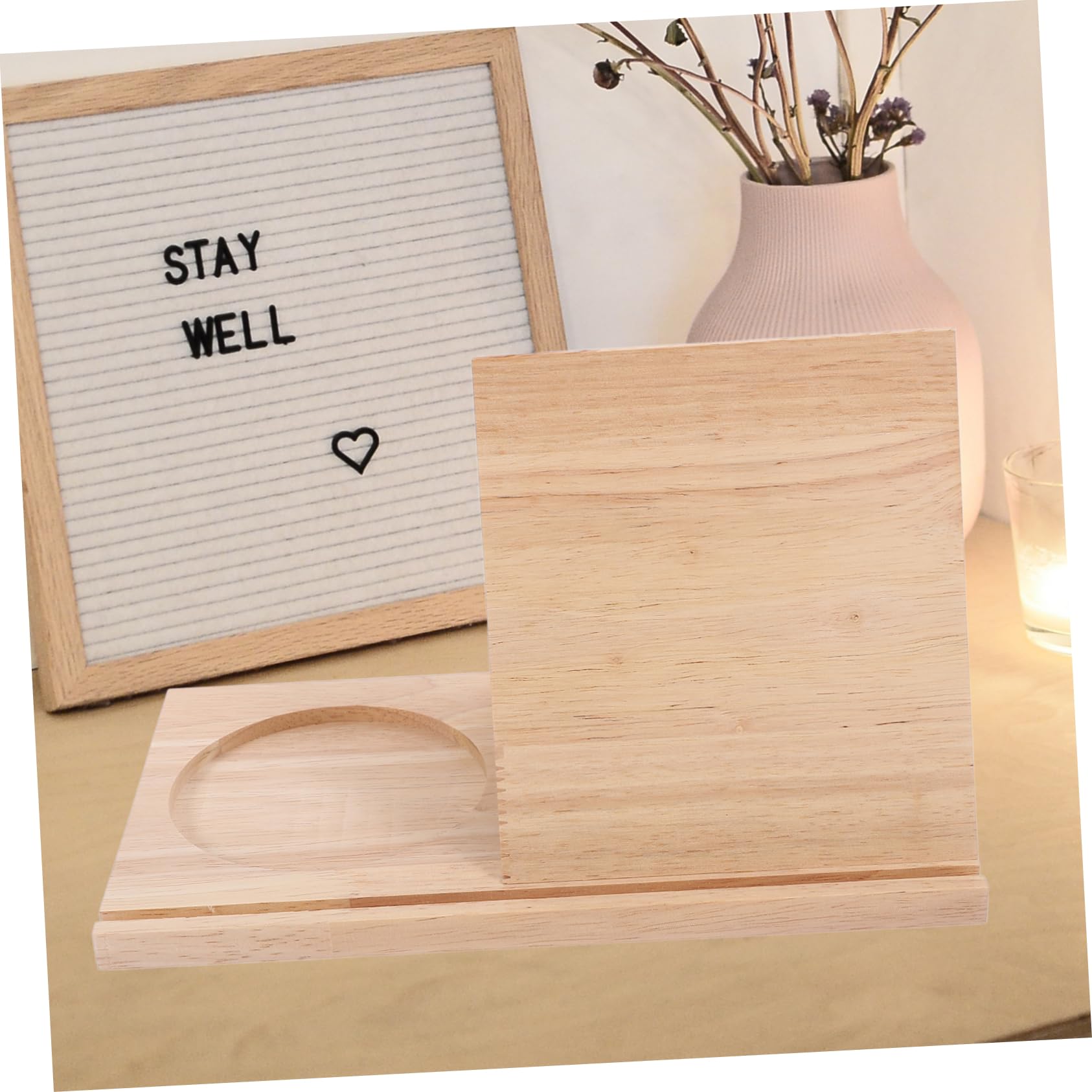 TEHAUX Leggio in Legno Triangolare Con Portabicchieri Scaffale Per Libri e Riviste Supporto Per Poggiapagina Organizzatore Da Scrivania Per Piccoli Spazi Abitativi