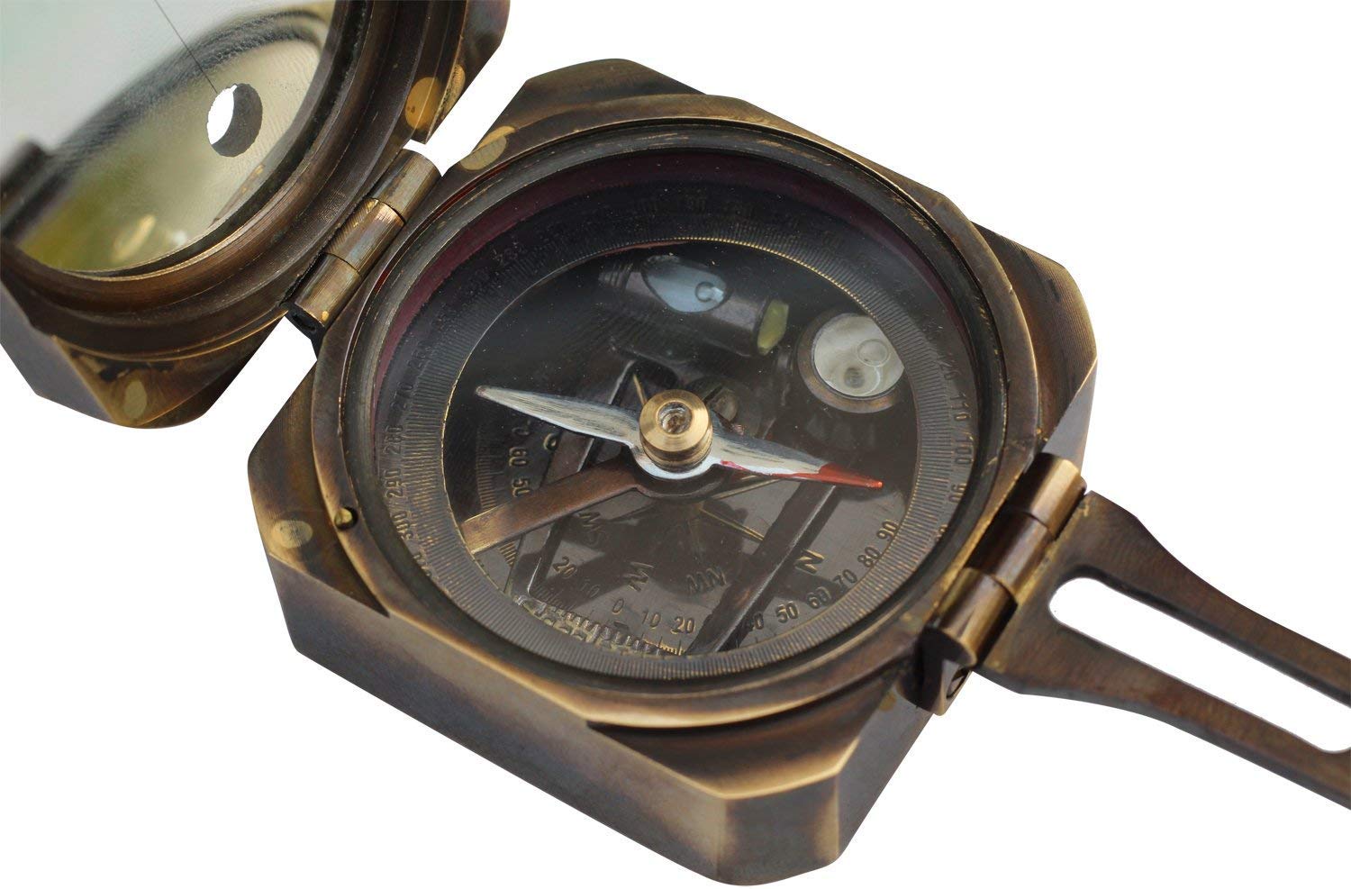 U.K MART UK MARTSouvNear Camping-Compass/Sundial Compass Brass Nautical Device - Inclinometer Compass with Push Button (Spirit Level) â‚¬â€œ Vintage Look Magnetic Device-picture-22