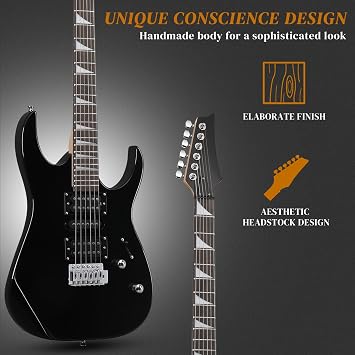 Ktaxon 39 Electric Guitar with 20Watt Amp, Full Size 170 Model Starter Guitar Kit for Beginners & Professionals W/Bag, Shoulder Strap, Wrench Tool, Plectrum - Black