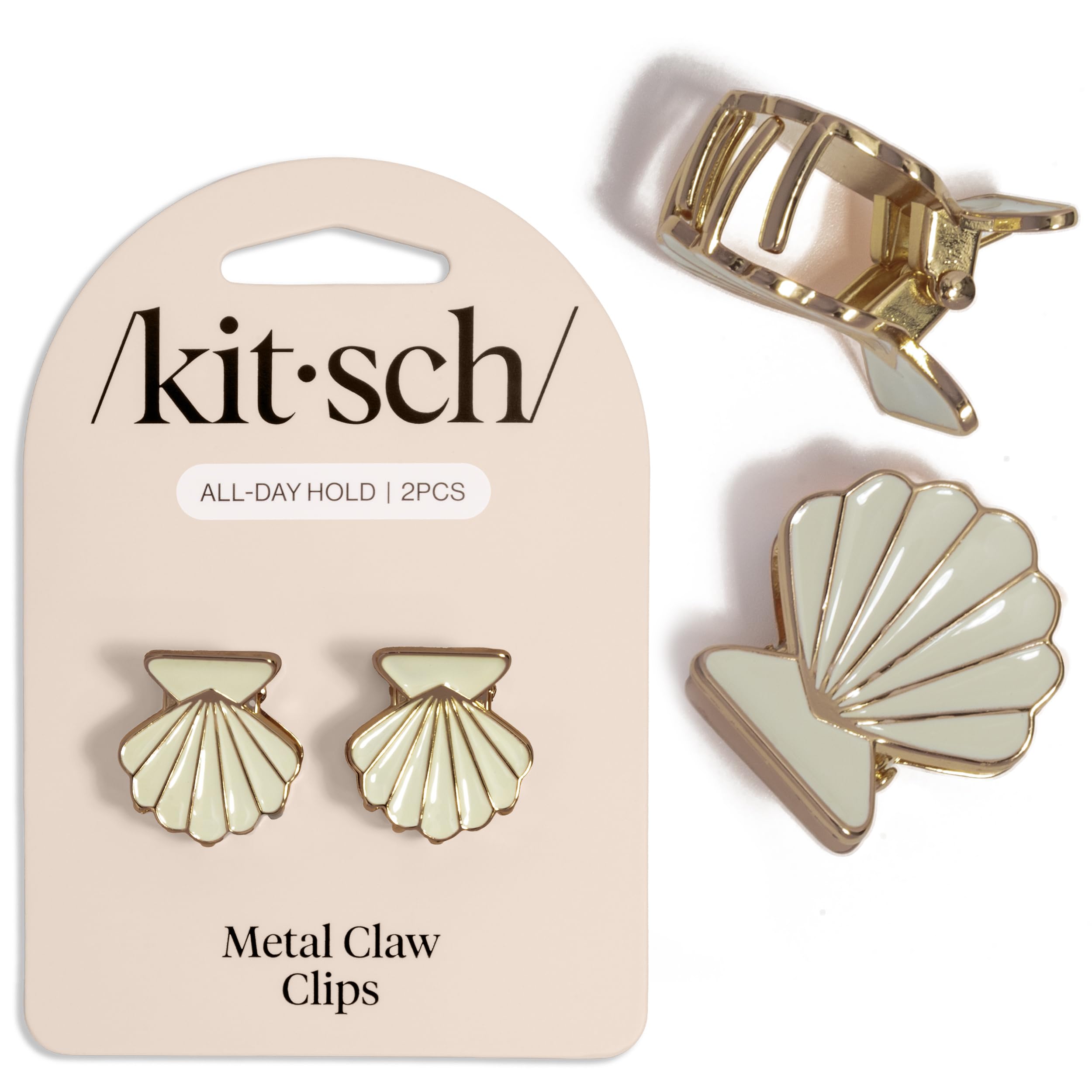 Kitsch Pinzas para el pelo de concha de almeja, lindas pinzas para el pelo inspiradas en la playa, accesorios de metal para el cabello de sujeción fuerte durante todo el día para mujeres, elegante