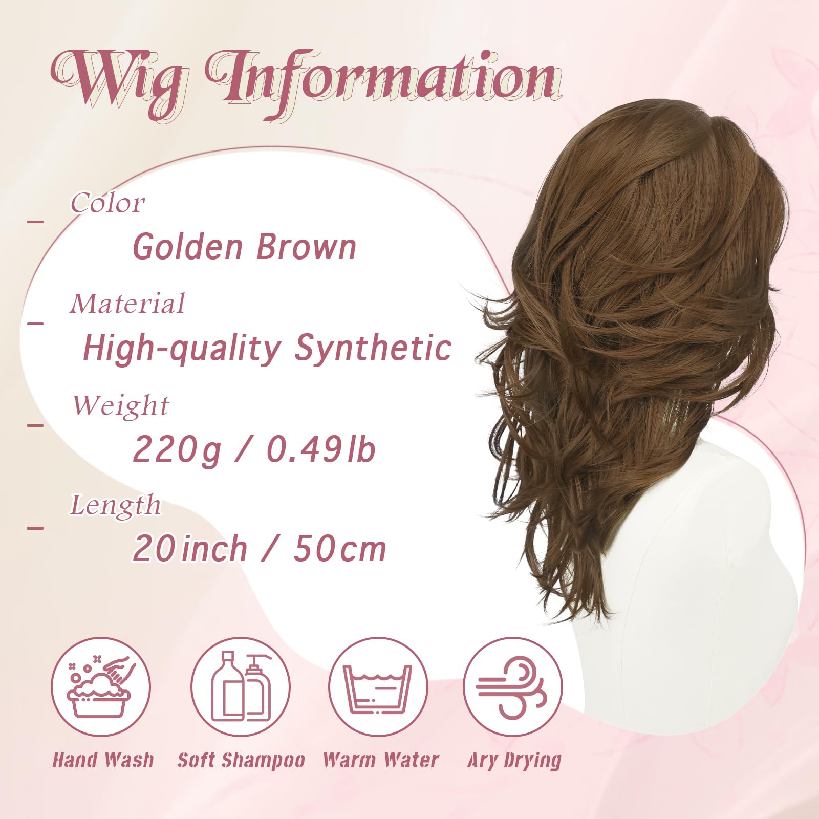 Haloo Layered Lace Front Wig with Curtain Bangs, 20 Inch Synthetic Hair