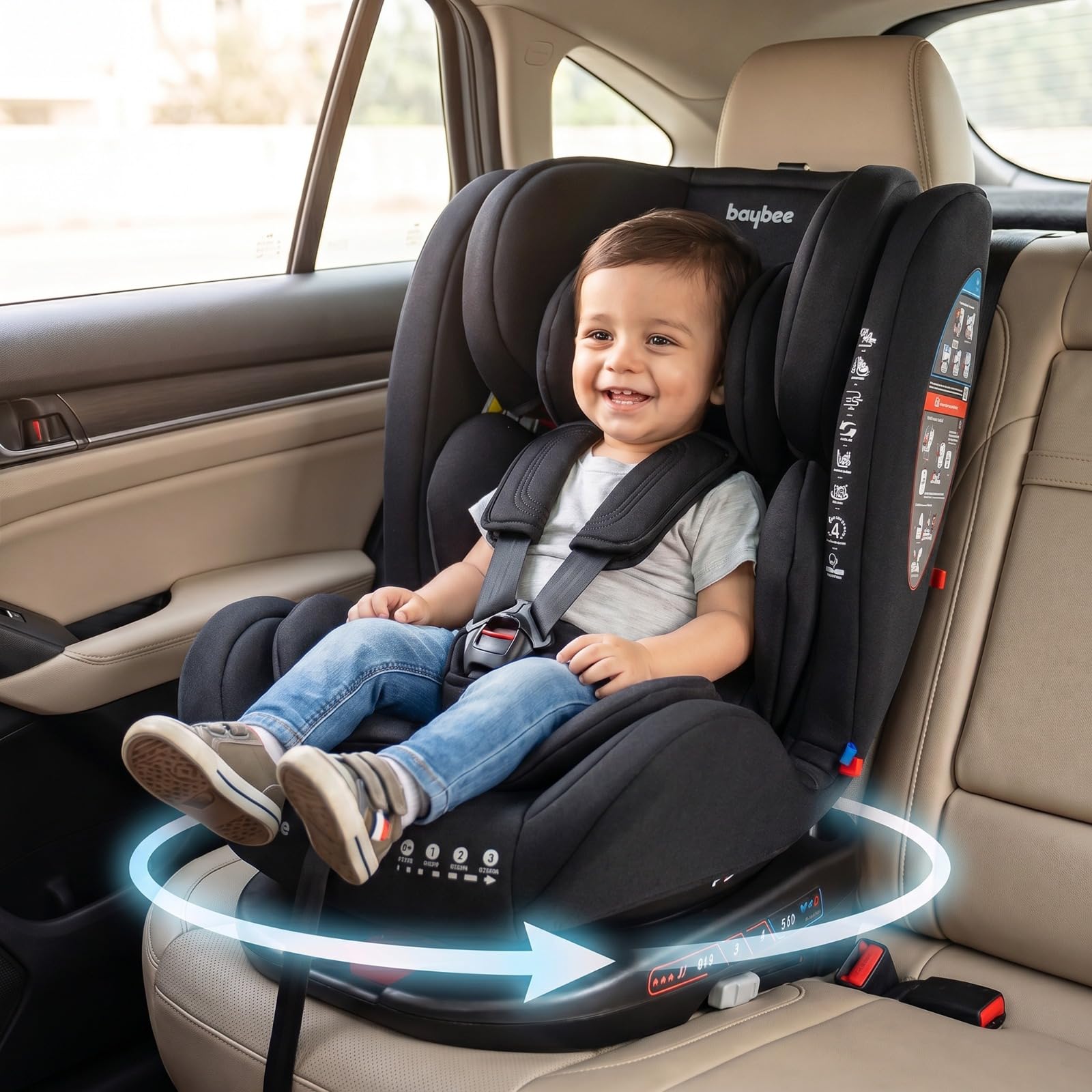 Baybee Convertible Car Seat for Baby 0 to 12 Years with 360° Rotatable, ISOFIX, 3 Position Recline, Headrest Adjustable | ECE R44/04 Safety Certified | Baby Car Seat for Toddlers Kids (Jet Black)-image-1