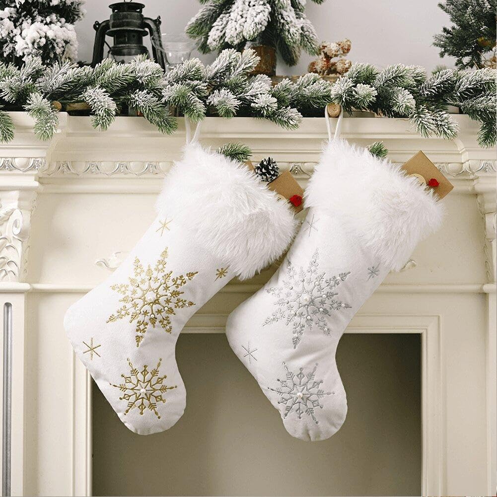 TAVADA Kerstkousen Set van 6 Kerstsok Zak Geschenkzakje,Hangende Kousen voor Kerstdecoratie,Kerstsokken,Kerstornament Sok Zak Geschenkzak Snoep Zakje Thema Kerstman,Sneeuwman,Rendier