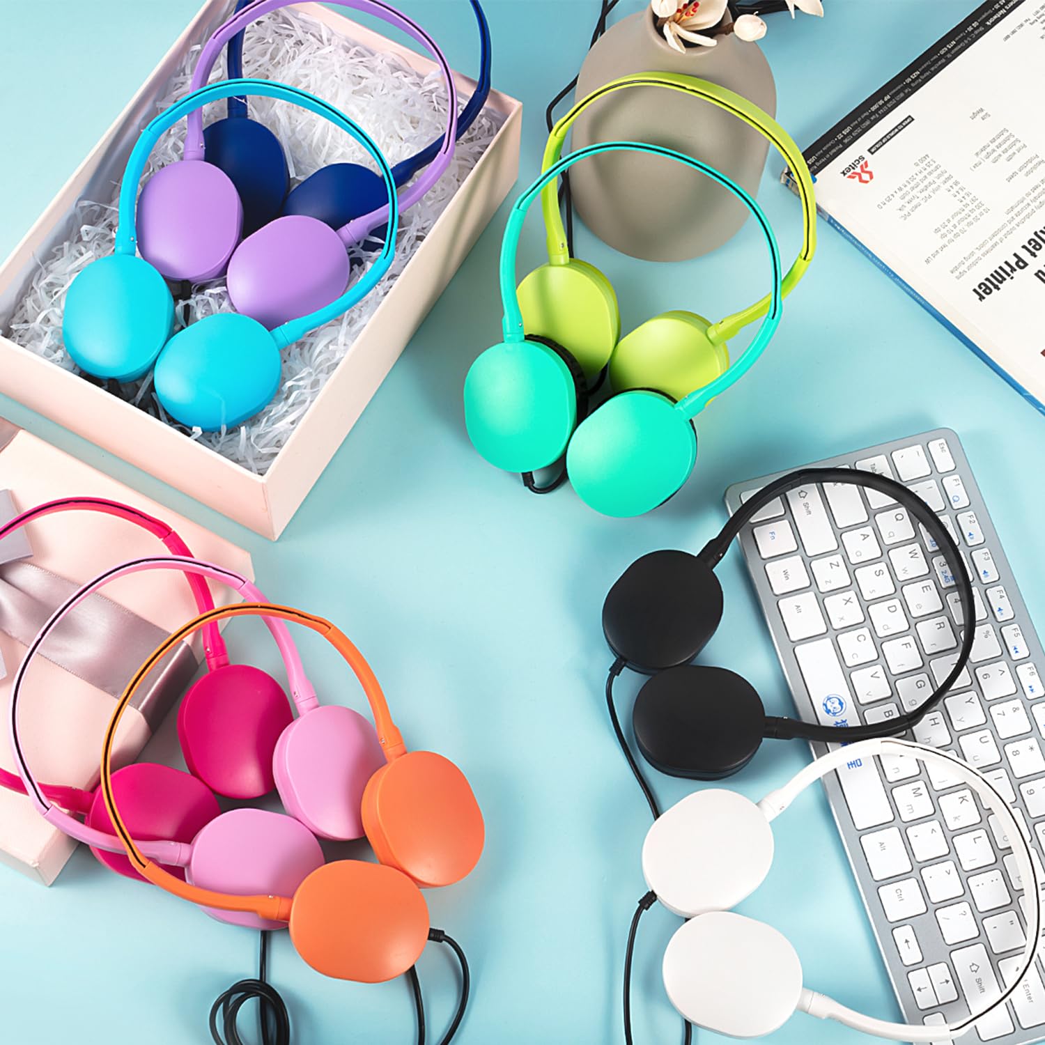 CN-Outlet Confezione da 25 cuffie per bambini, per studenti scolastici, adolescenti, bambini e adulti, con cavo, regolabili, per aula (10 colori)