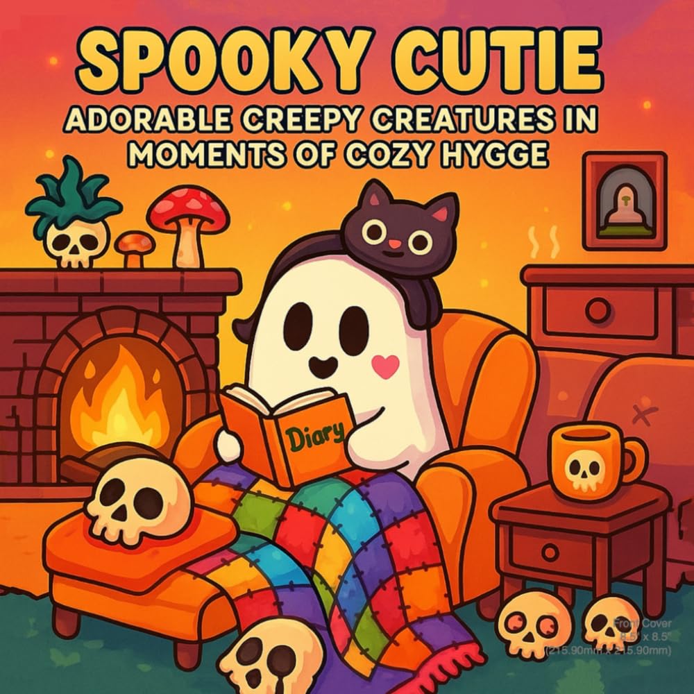 Spooky Cutie: Coloring Book for Adults and Teens Featuring Adorable Creepy Creatures in Cozy Hygge Moments for Relaxation