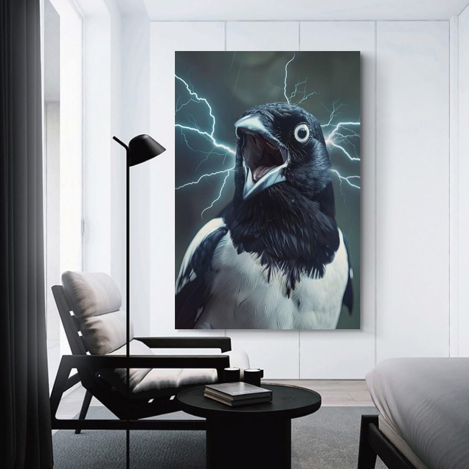 Junmoney Magpie Lightning Canvas Art Print, 24x36inch(60x90cm), for Wall Displays, Bedrooms Or Room Updates, Home Wall Art for Statement Displays