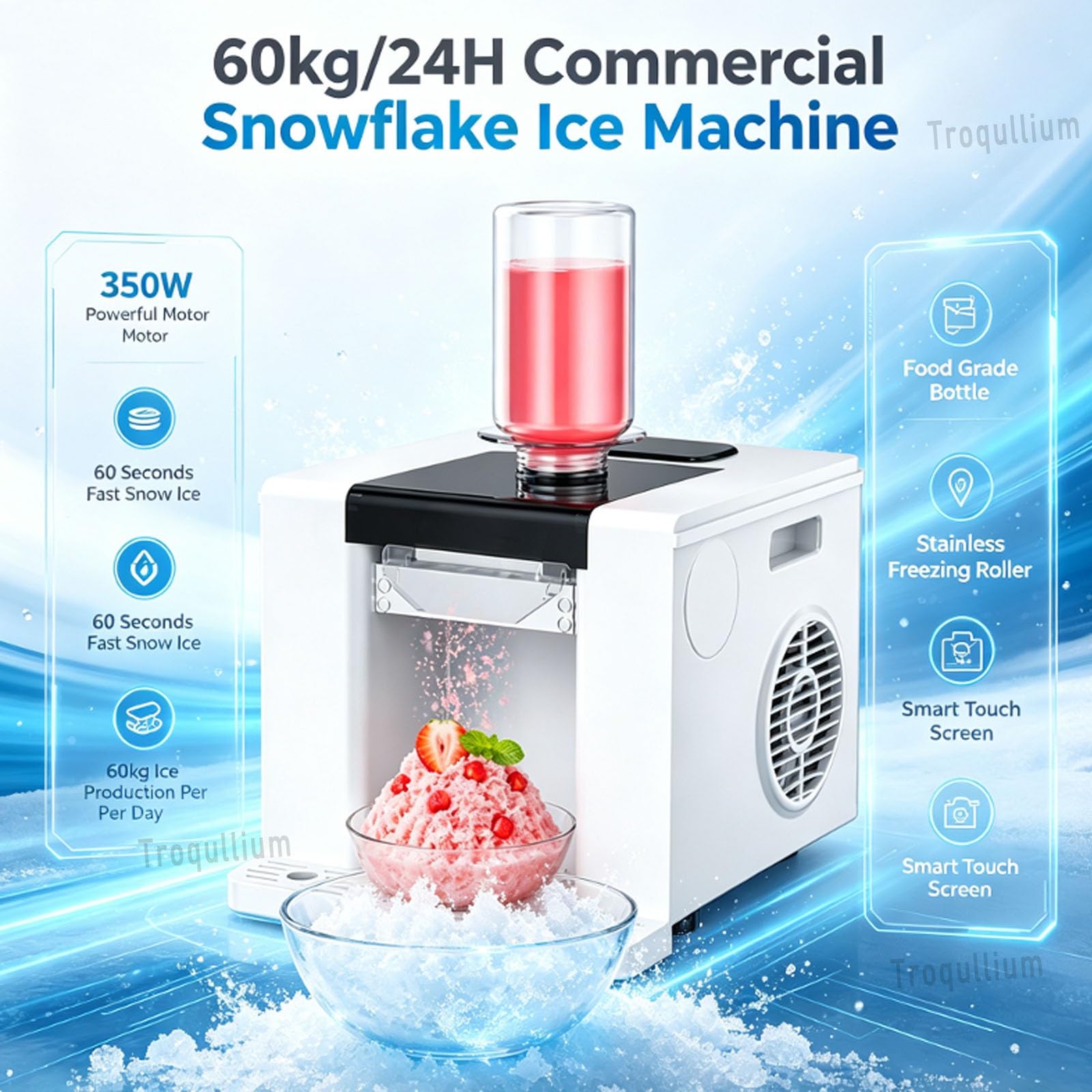 Máquina Comercial de Hielo en Copos de Nieve, con Auto Clean y Pantalla táctil Inteligente, for Preparar granizados, cucuruchos, Batidos y Otras deliciosas Bebidas frías | Green
