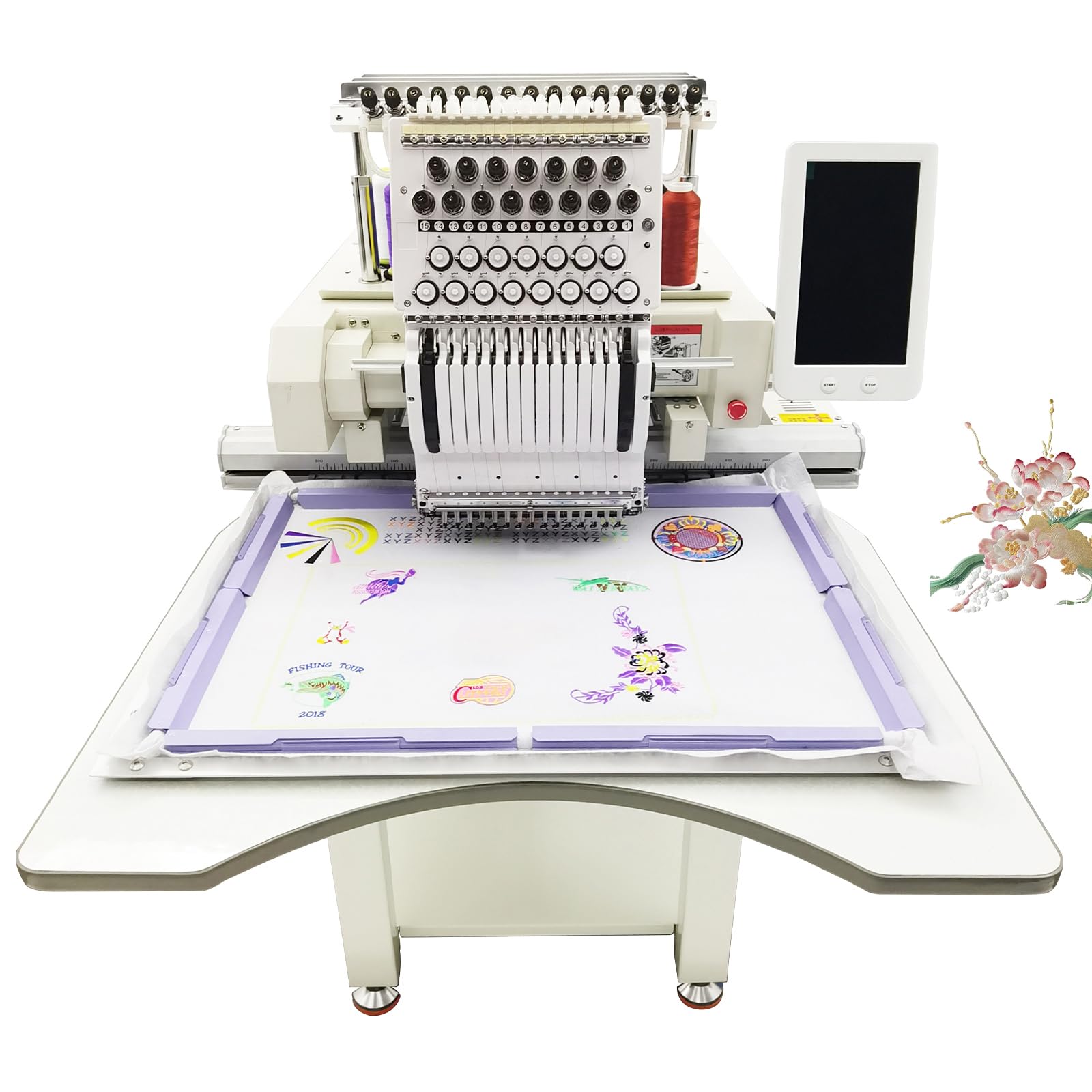 Commercial Embroidery Machine 15.7"x23.6" Embroidery Area Automatic 15 Needle Embroidery Machine Single-Head Industrial Embroidery with 10" Touch Screen for Hat, Shirt Clothes Embroidering