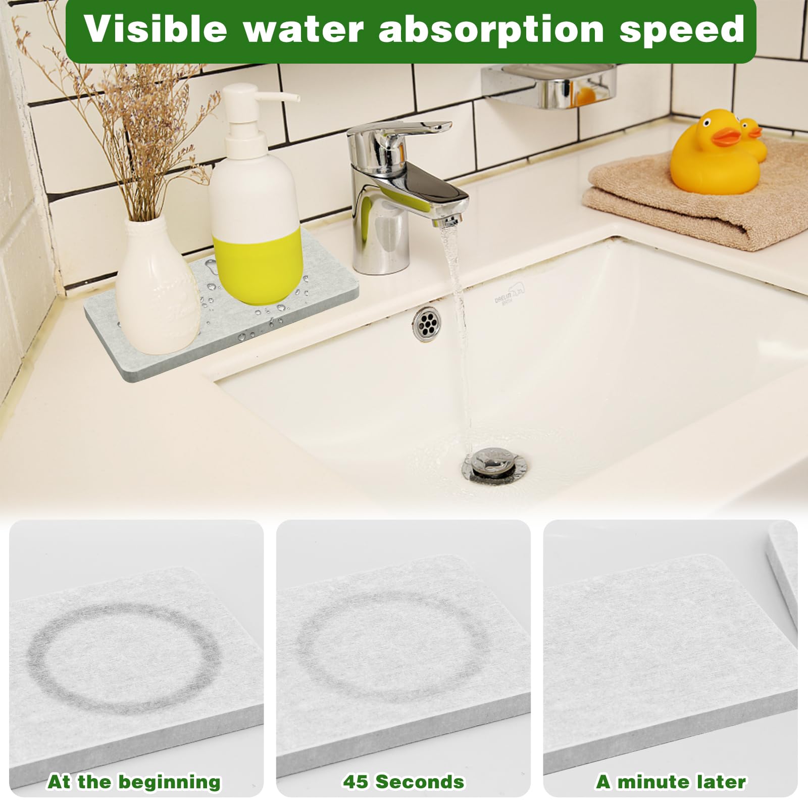 2 Vassoi Assorbenti In Diatomite Per Lavello - 22x8cm Grigi - Asciugatura Rapida Per Bagno E Cucina