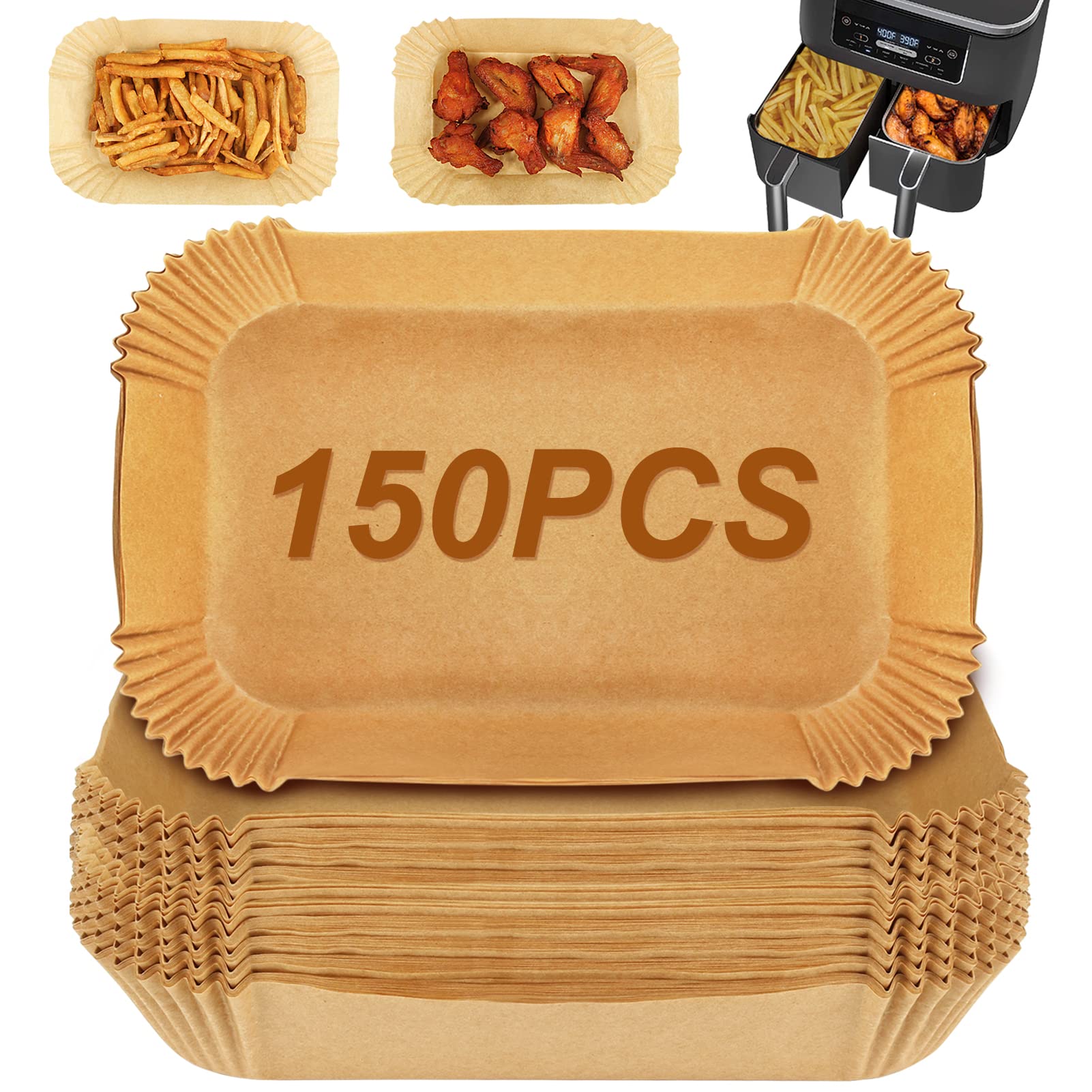 GINOYA 150 PCS Air Fryer Paper Liners for 9L to 9.5L Dual Basket Fryers