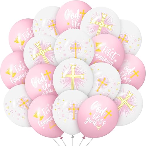 48 globos de látex de palomas cruzadas, globos de látex de cáliz, globos de látex de bautismo de 12 pulgadas, globos de látex de bautismo que Dios