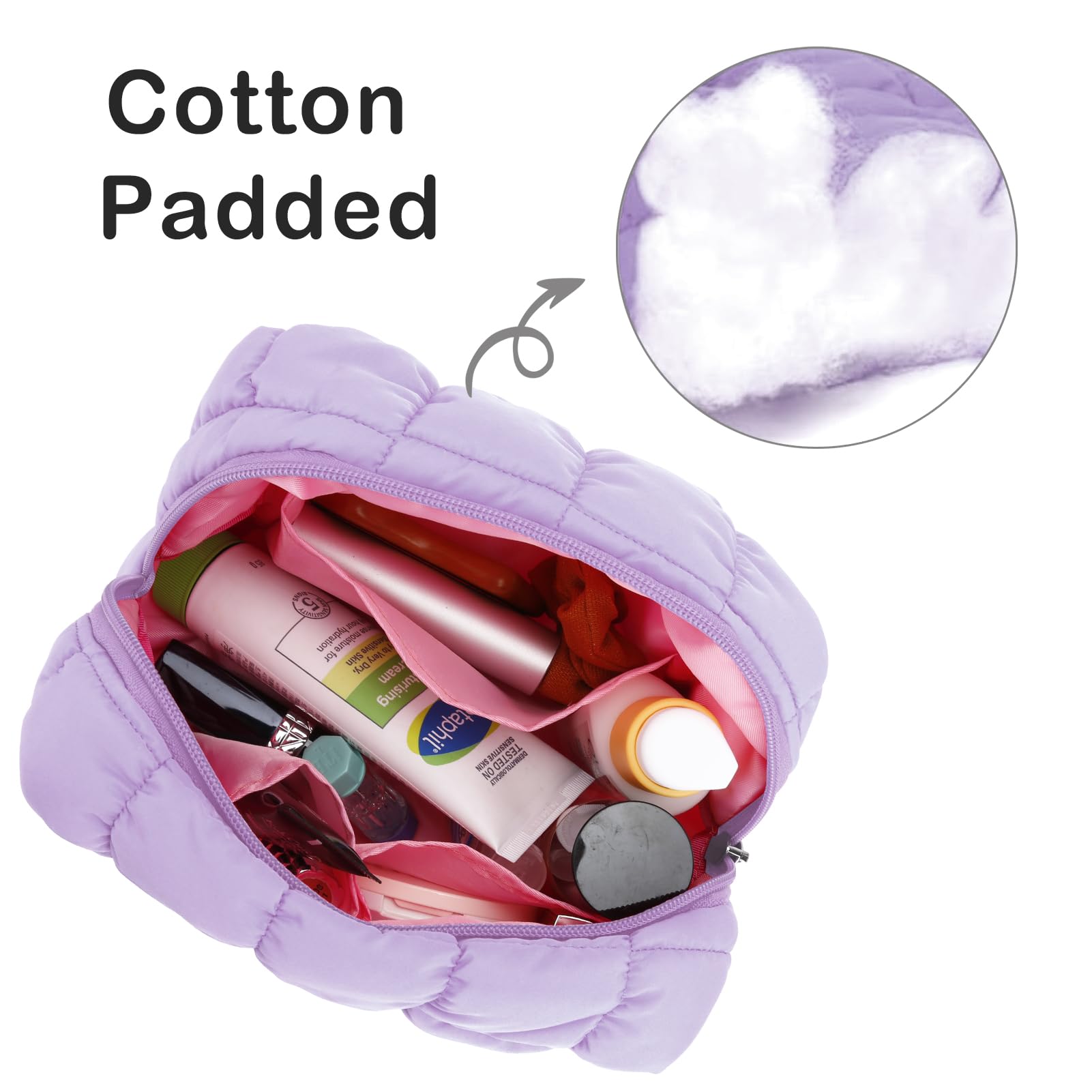 dobsechs Travel Toiletry Wash Bag for Women Cotton Makeup Cosmetic Organizer Storage Bag for Girls Purple 8 inch - Image 3