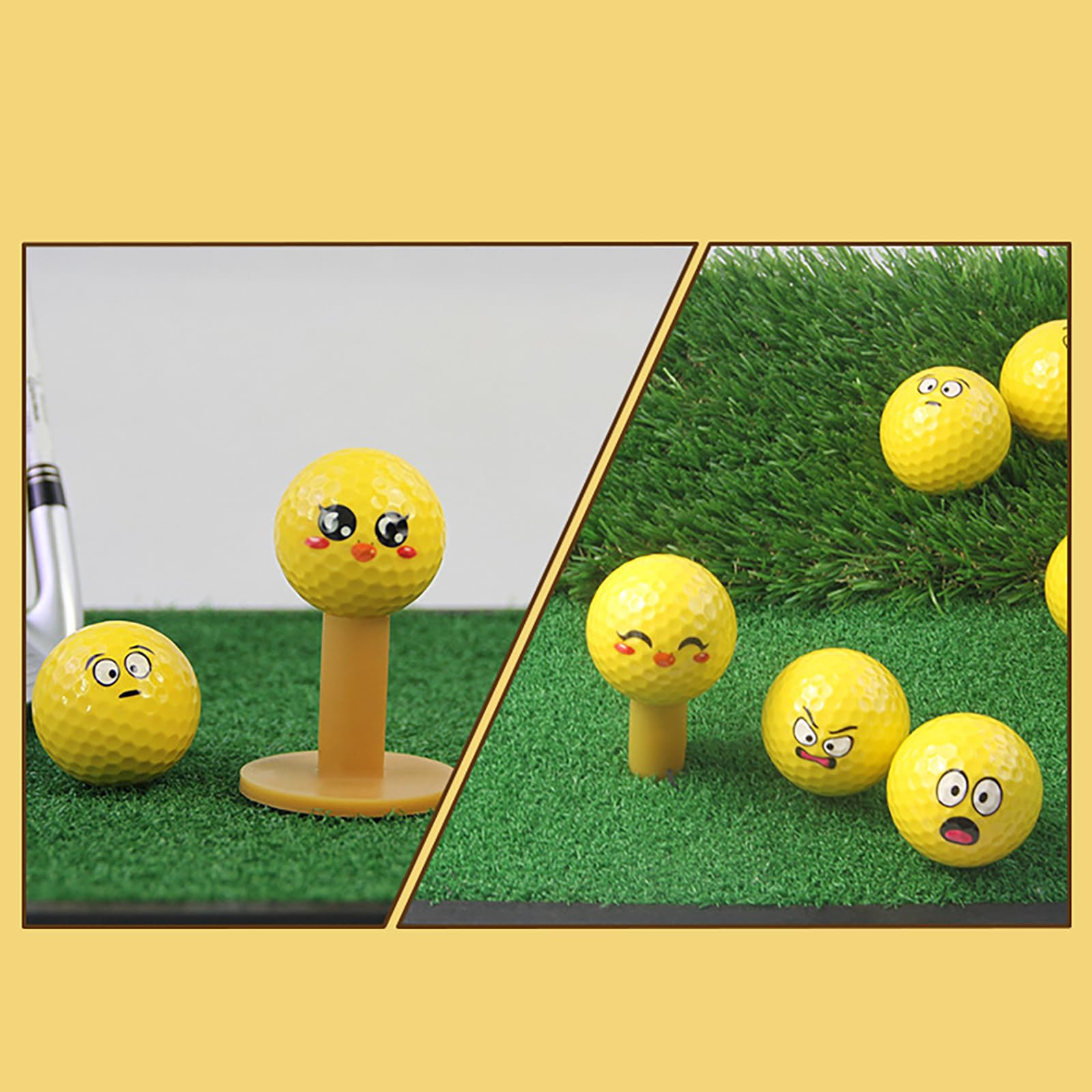12 Stück Neuheit Übungs Golfball, lustig, gelb, Übungs Golfball, schöne Emotion, Gesicht, Golfzubehör, lustig