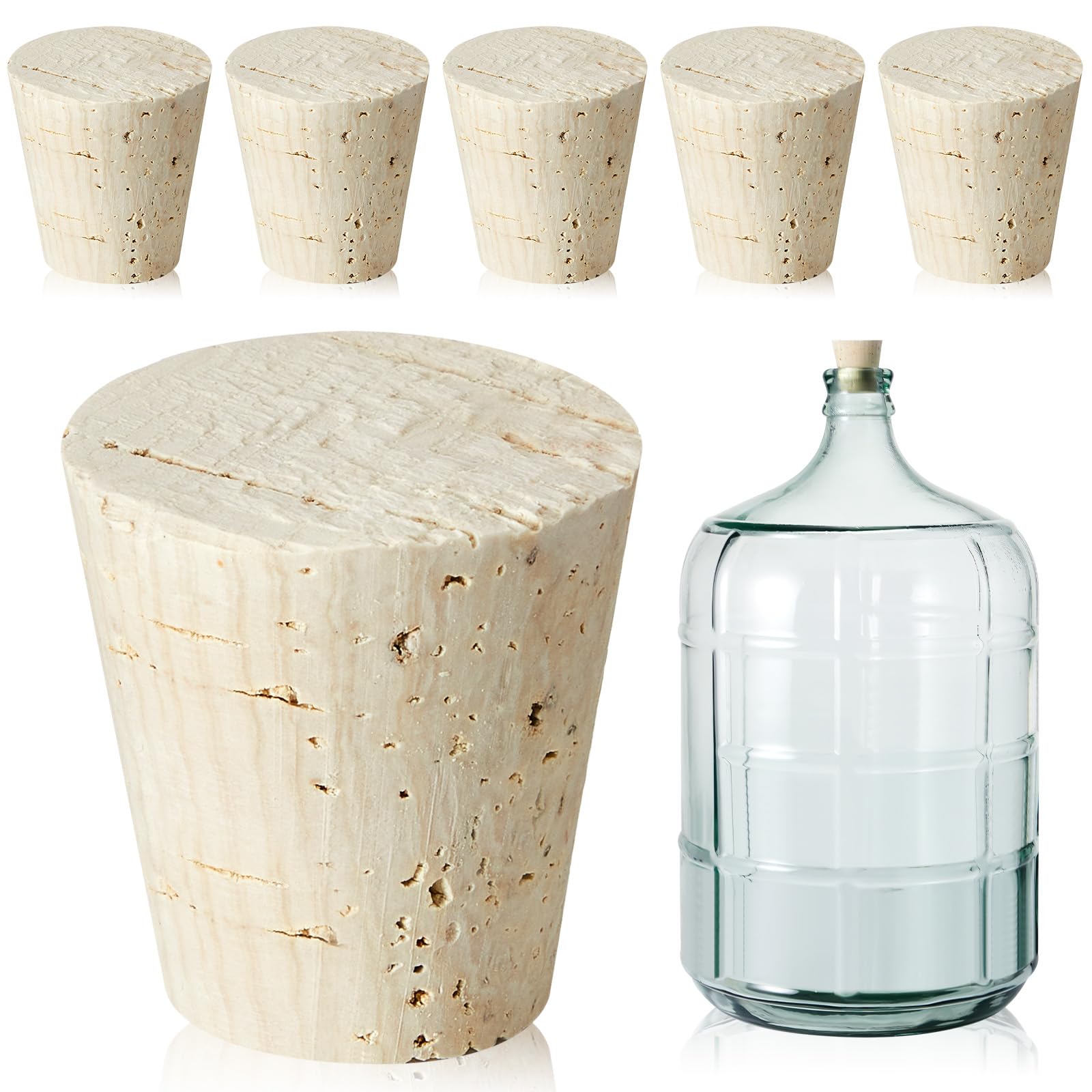 Ziliny 6 Pcs Carboy Cork Stopper, Glass Carboy Cap for 1, 3, 5, 6 Gallon Glass Water Jug, Wood Tapered Fermentation Cap Cork Stoppers, 1 x 1.5 x 1.6