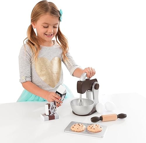 Miniatura 5 de KidKraft Juego de madera espresso para hornear con batidora, juego de comida para jugar, regalo para mayores de 3 años