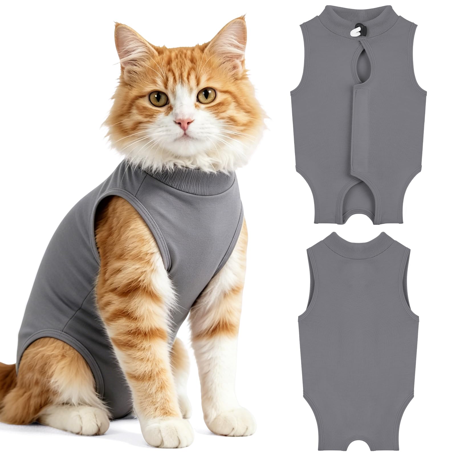 OFFCUP Cat Recovery Suit Post Surgery, Surgical Recovery Onesie for Cats Kittens, Breathable Soft Anti Licking Cat Bodysuit for Abdominal Wounds or Skin Diseases- Gray (M)