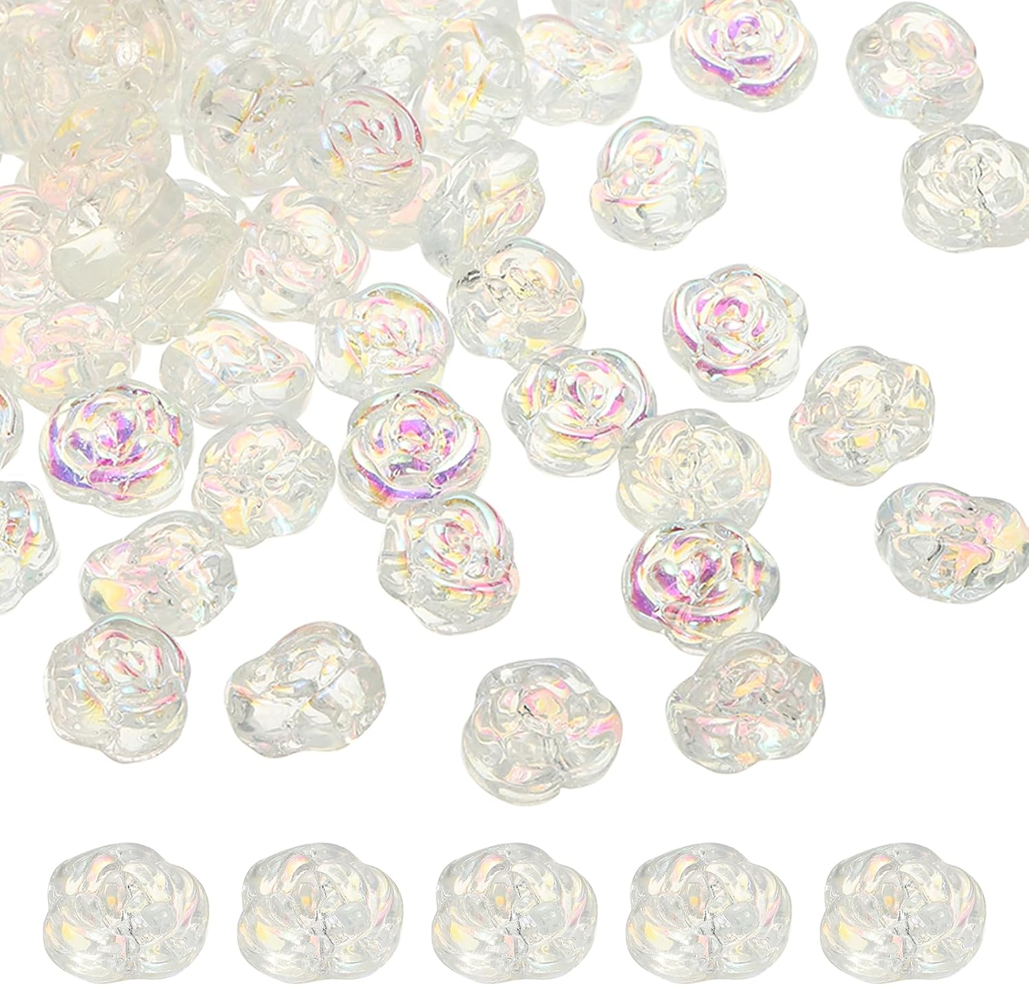 uxcell 50 Pcs Rose Beads, 0.55" Glass Flower Rose Charm Carved Loose Spacer Crystal Craft Beads for DIY Jewelry Making Bracelet Beading Projects Supplies, White