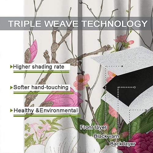 Miniatura 389 de Retro 70s Floral Blackout Window Curtains, Watercolor Flower Plant Rustic Modern Style Pattern Window Drapes, for Bedroom Living Room 42x45in 2