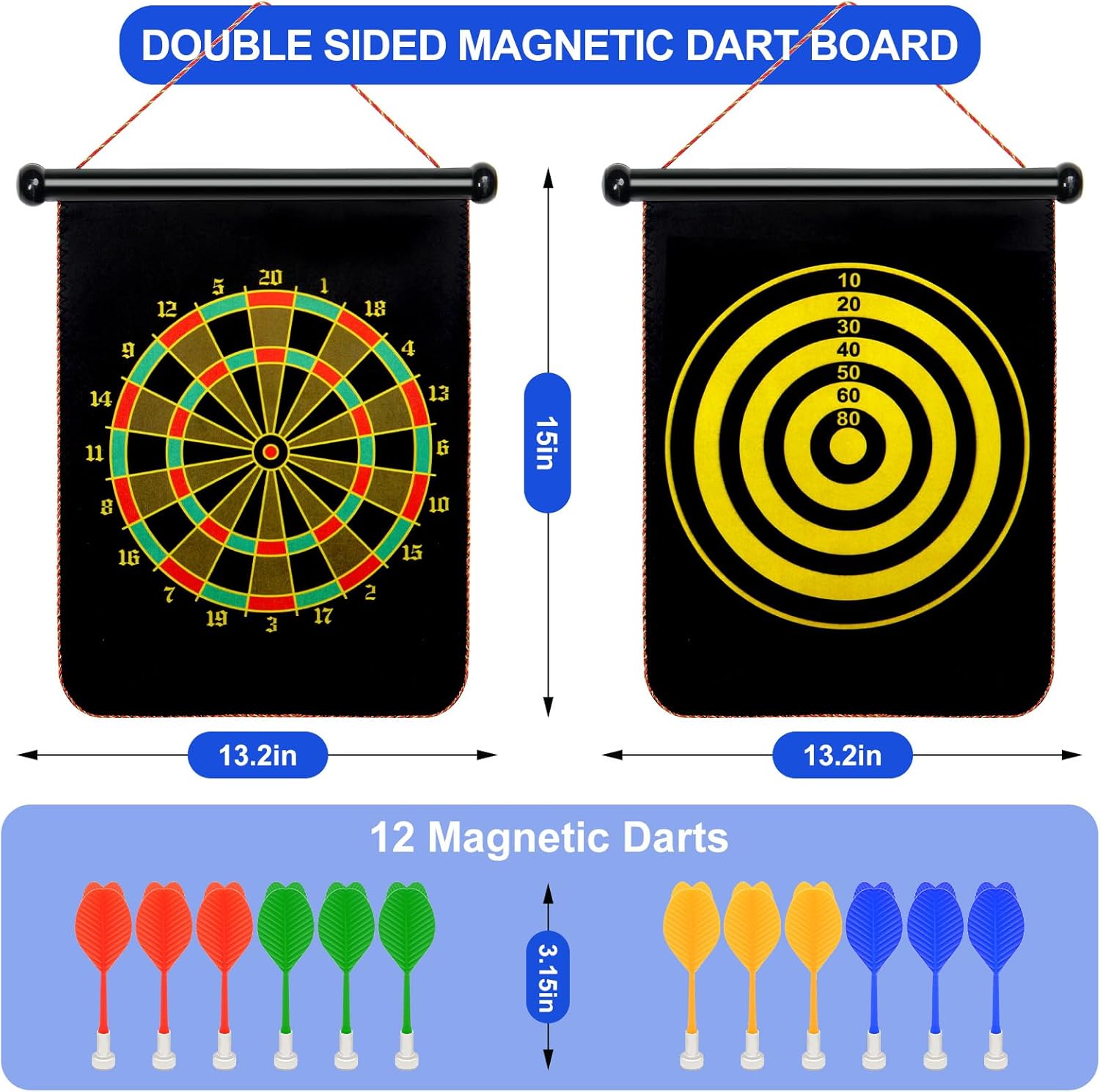 Magnetic Dart Board Outdoor Game Suitable for Children to Play Comes with 12 Darts Best Toys Gifts for Teenage Boys Girls Age 5 6 7 8 9 10 11 12 Years (12 in) - Image 2